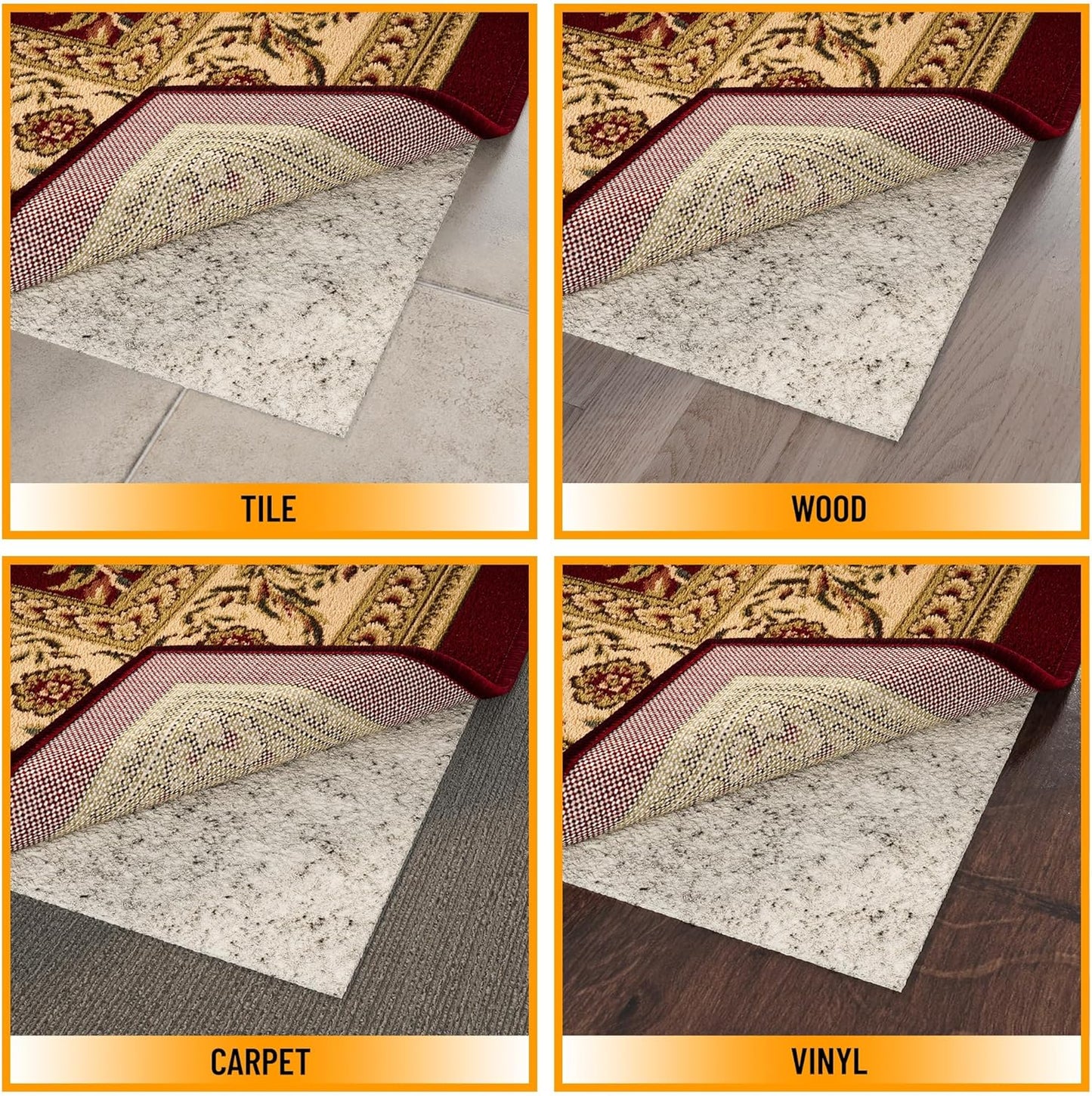 Ottomanson 2'7" x 12' Non-Slip Rug Pad Gripper 1/12 Inch Ultra Thin Dual Surface Felt + Rubber