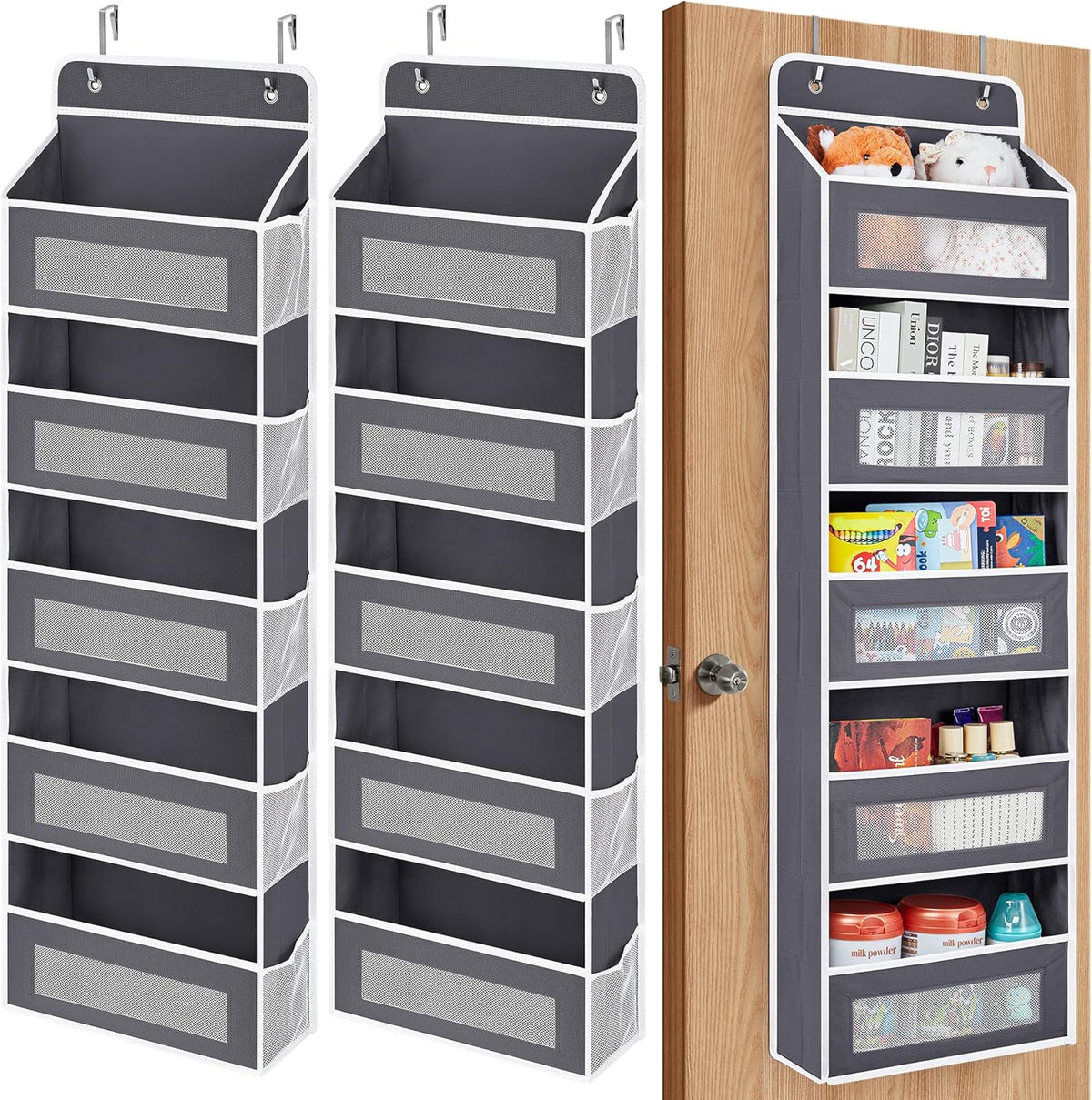 JARLINK 2 Pack Over The Door Organizer, 5 Shelf Door Hanging Organizer with 5 Large Pockets, 44 lbs