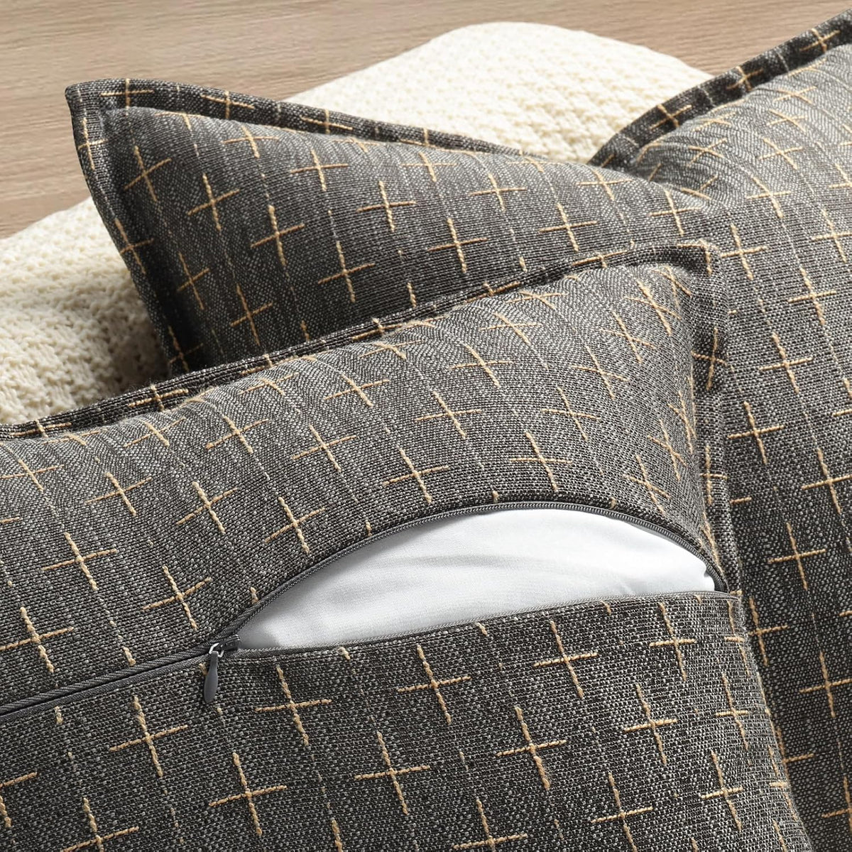 ZWJD Pillow Covers 18x18 Set of 2 Soft Polyester Textured Pillow Covers with Stylish Flange Edge