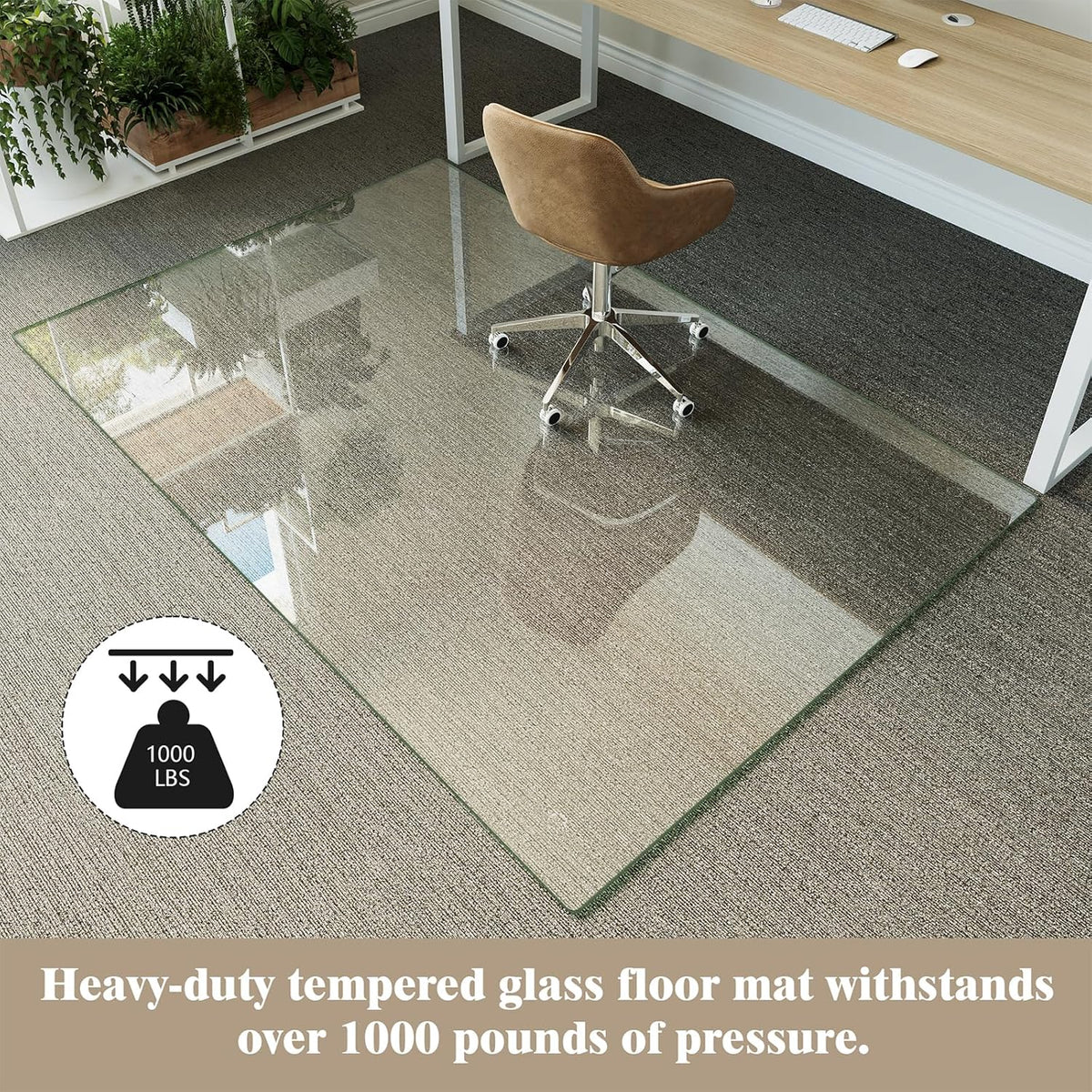 Koonmi Tempered Glass Chair Mat for Hardwood Floors & Carpets, 48" x 72“ Transparent Heavy Duty