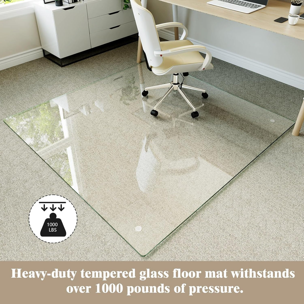Koonmi Tempered Glass Chair Mat for Hardwood Floors & Carpets, 55" x 55“ Transparent Heavy Duty