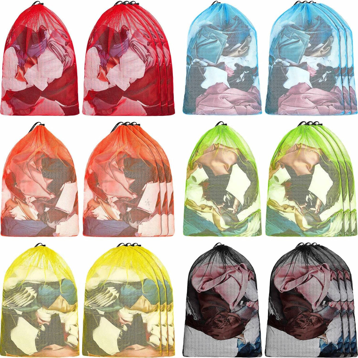 Berlune 24 Pcs Large Laundry Bag Colorful Extra Large Mesh Laundry Bag Bulk with Drawstring Heavy