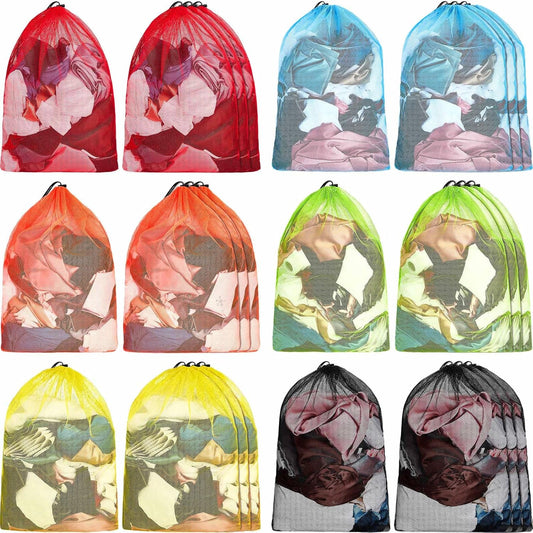 Berlune 24 Pcs Large Laundry Bag Colorful Extra Large Mesh Laundry Bag Bulk with Drawstring Heavy