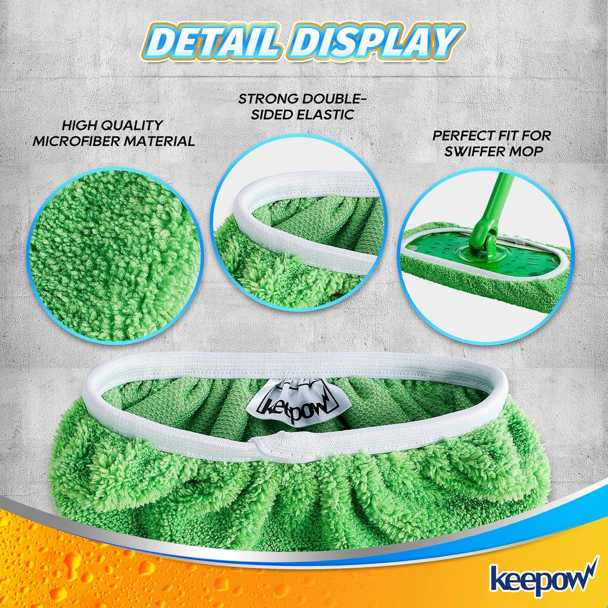 KEEPOW Reusable Microfiber Mop Pads for Swiffer Sweeper Mop, Washable Wet Pad Refills for Wet & Dry