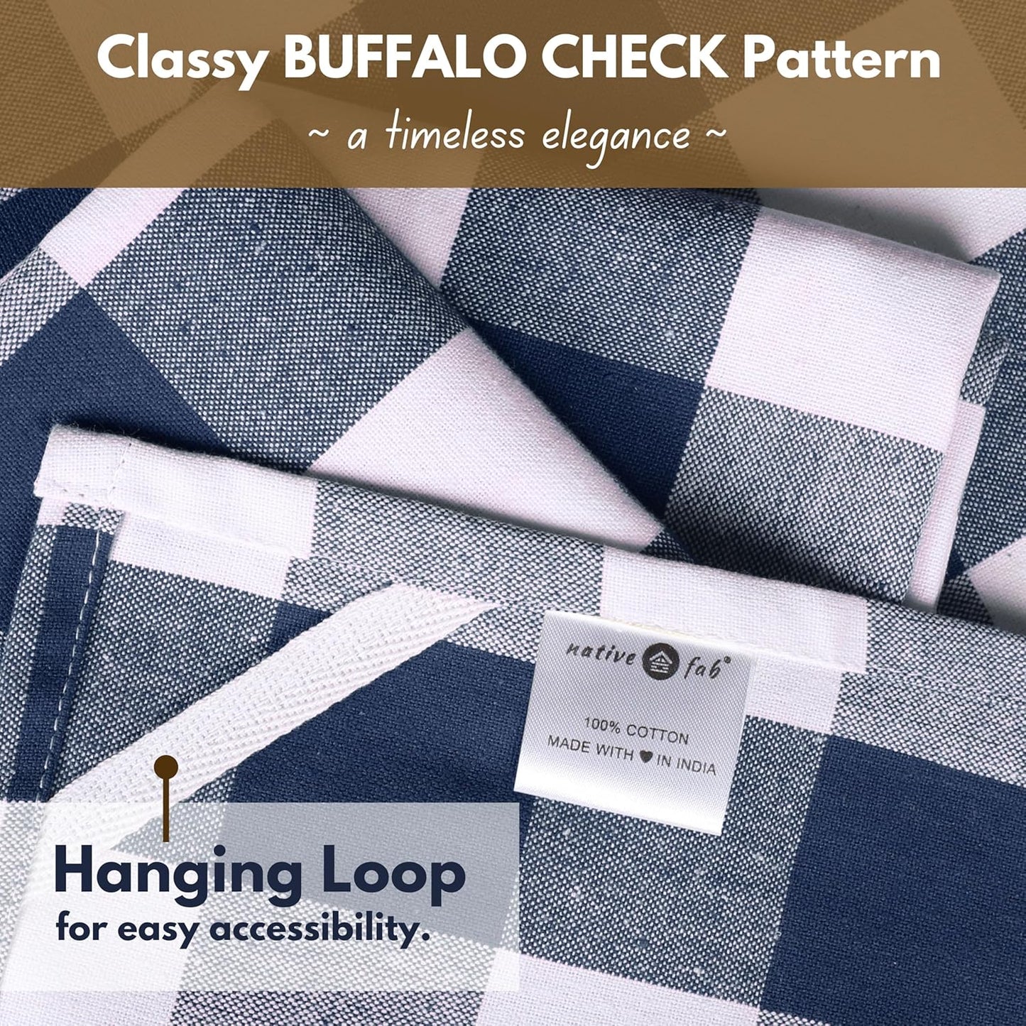 Native Fab 12-Pack Kitchen Towel with Hanging Loop 16x26 inches, Cotton Buffalo Check Kitchen