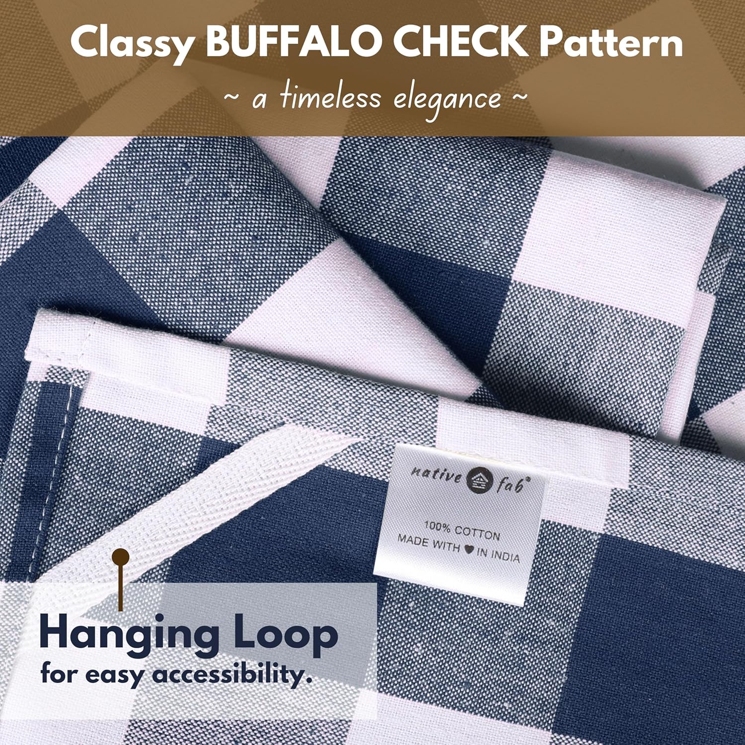 Native Fab 12-Pack Kitchen Towel with Hanging Loop 16x26 inches, Cotton Buffalo Check Kitchen