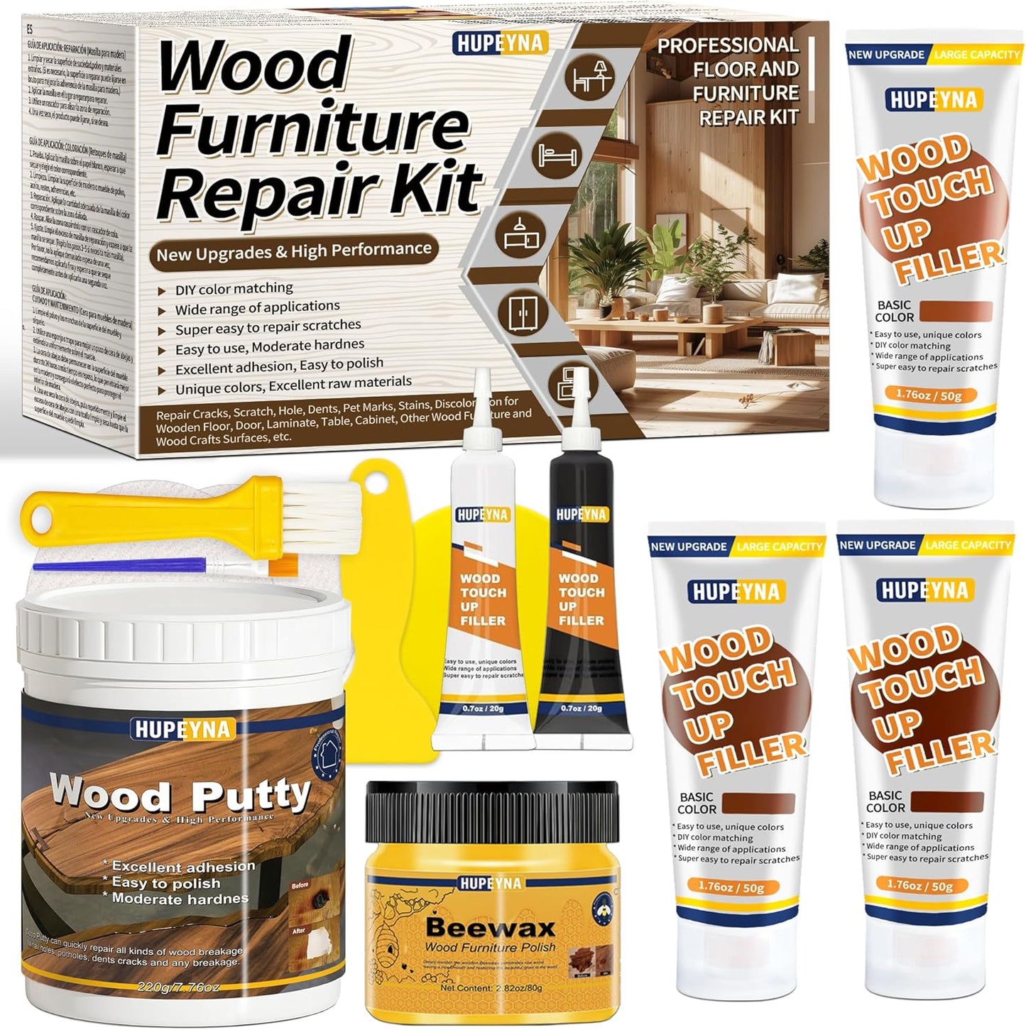 Wood Repair Kit, Wood Furniture Repair Kit, Wood Filler, Wood Putty and Beeswax- Repair Stains