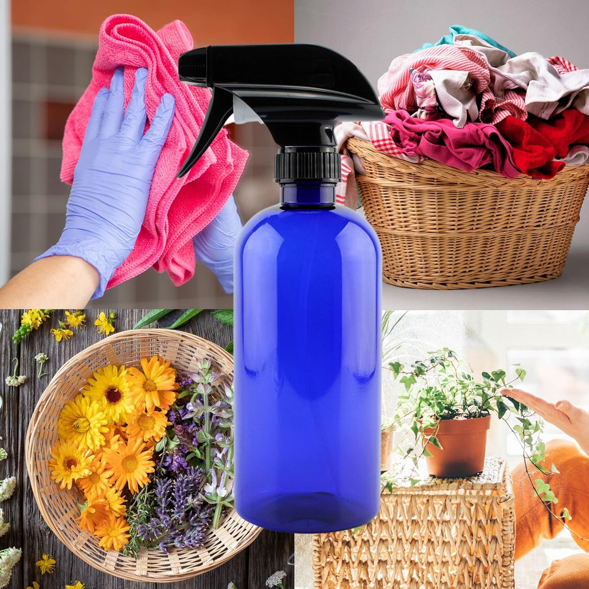 Cornucopia Brands 16oz Cobalt Blue PLASTIC Spray Bottles w/Heavy Duty Mist & Stream Sprayers and