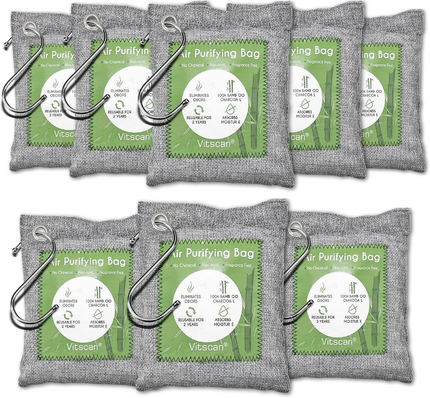 8 Pack Bamboo Charcoal Air Purifying Bag, Activated Charcoal Bags Odor Absorber, Moisture Absorber