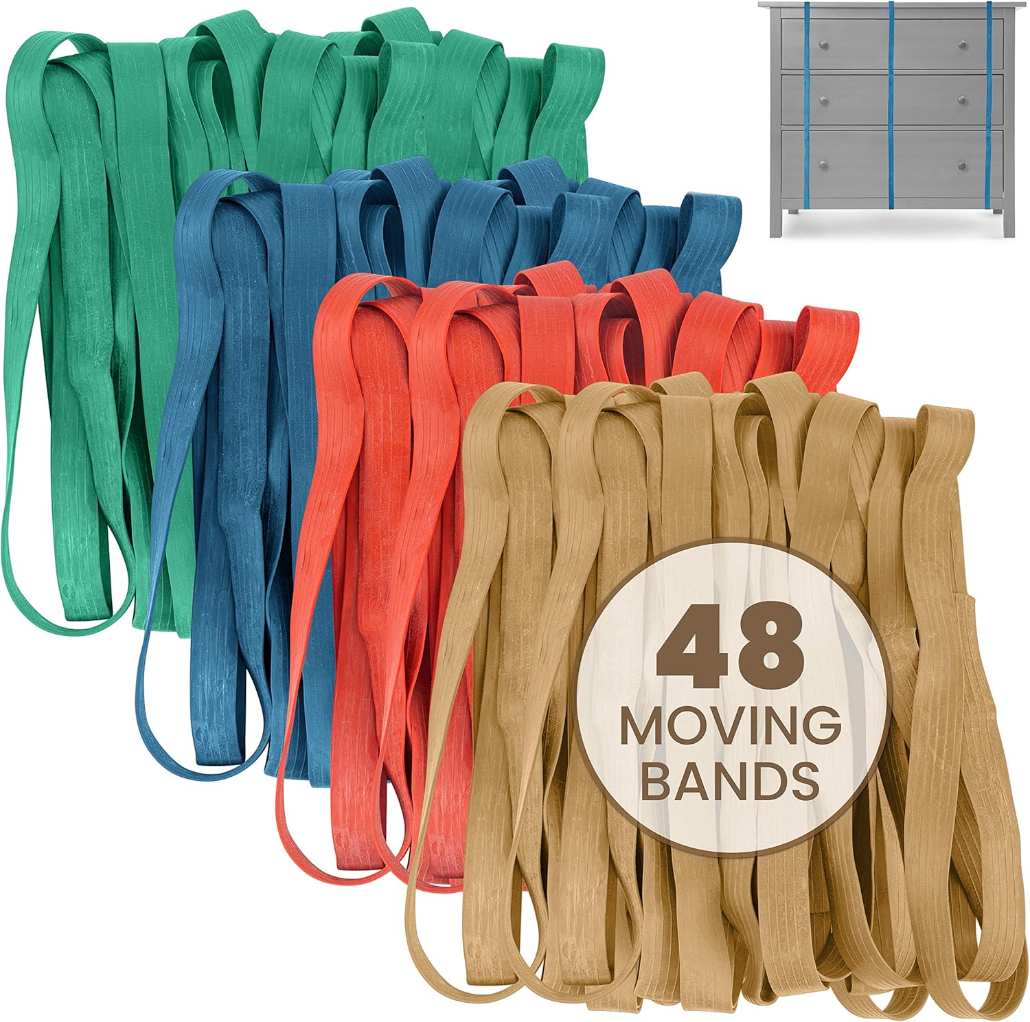 kitchentoolz 48 Pack Mover Bands – Extra Large Rubber Bands for Furniture & Moving Blankets