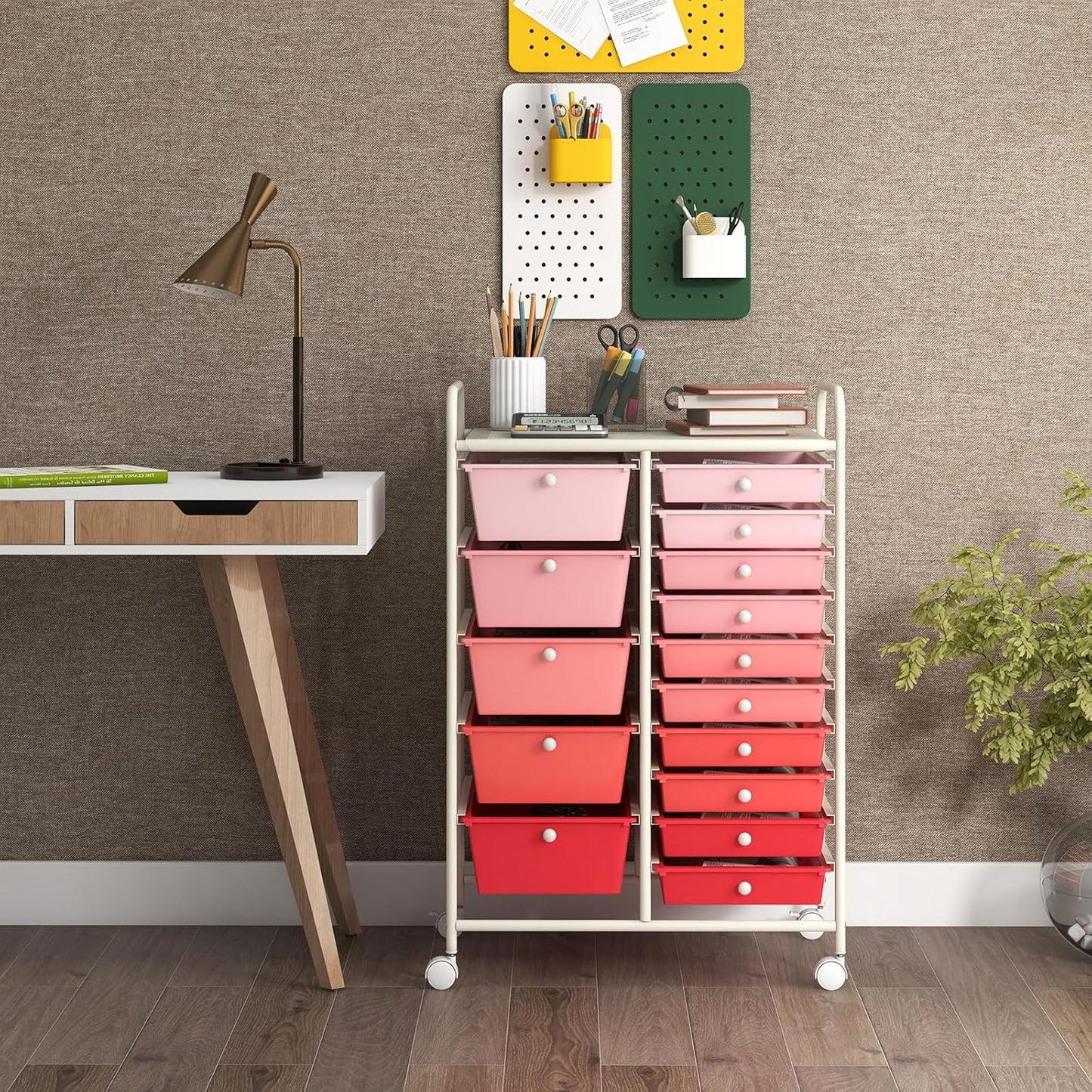 GOFLAME 15-Drawer Rolling Storage Cart, Multipurpose Movable Organizer Cart, Utility Cart for Home