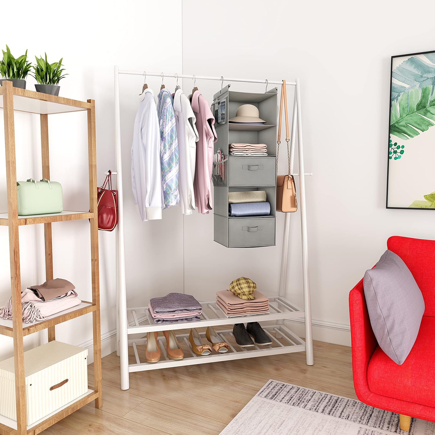 MAX Houser 5 Tier Shelf Hanging Closet Organizer, Cloth Hanging Shelf with 2 Sturdy Hooks for
