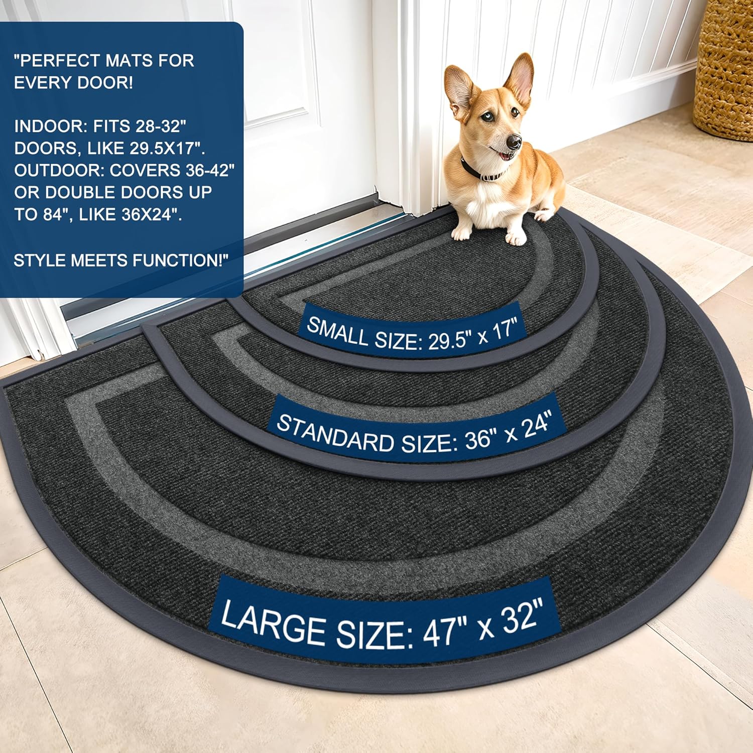 OLANLY Half Circle Door Mat Indoor Outdoor Entrance Welcome, Waterproof All-Season, All-Weather