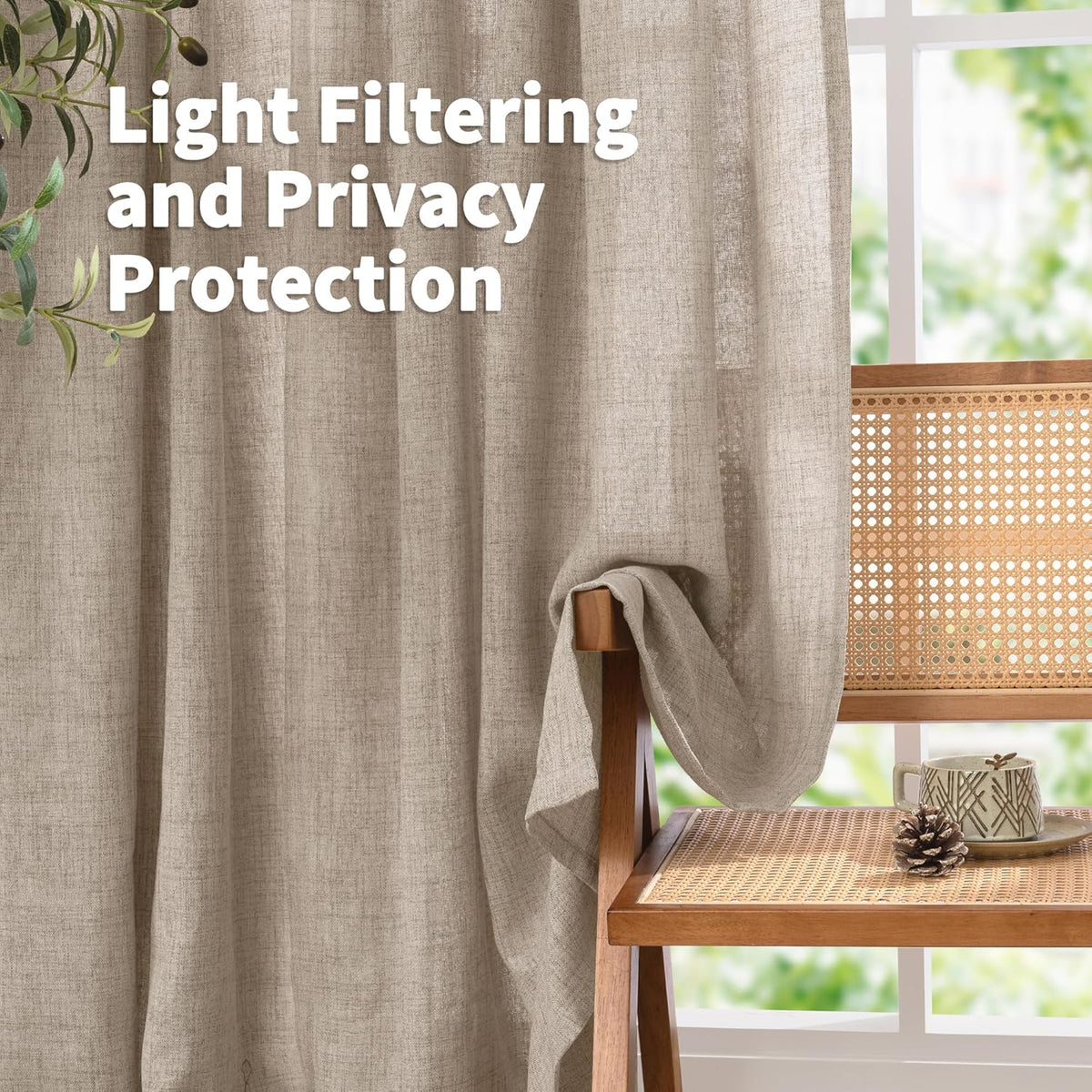 YoungsTex Short Linen Curtains 40 Inch Length for Cafe Window, Small Drapes Light Filtering with
