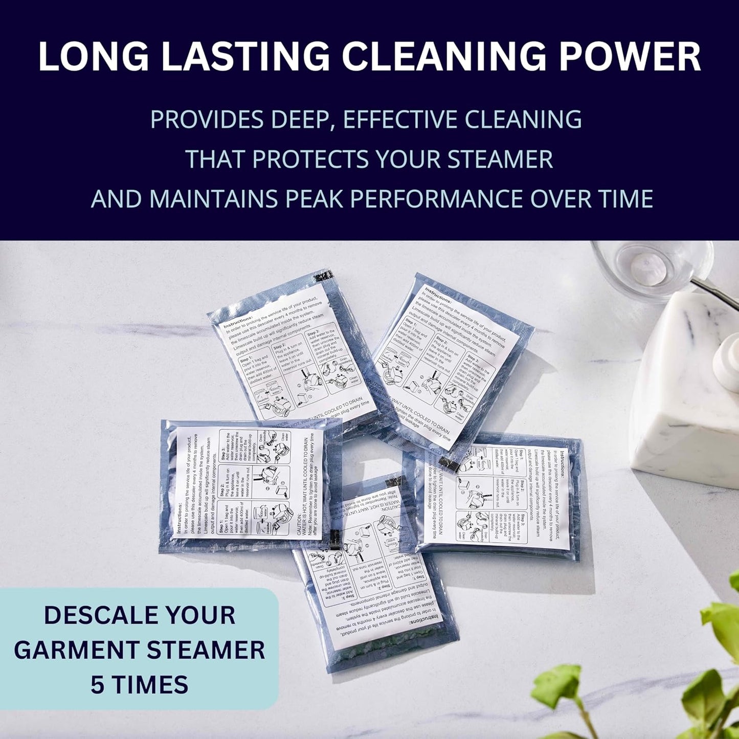 Garment Steamer Descaling Solution Decalcifier Packets for Mineral Deposits and Build-up Removal