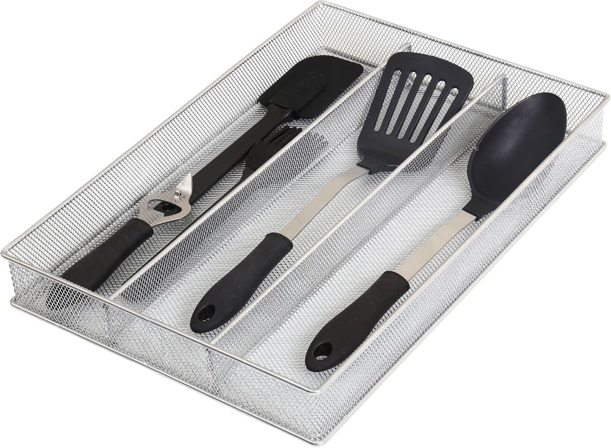 YBM Home Metal Silverware Organizer for In-Drawer Cutlery Storage, 3 Compartment Mesh Cutlery