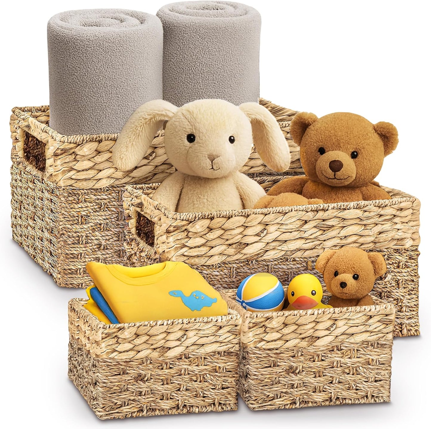 Seagrass and Hyacinth Nesting Wicker Basket, Multi-Size, 4 pack, Natural Woven Storage Baskets for