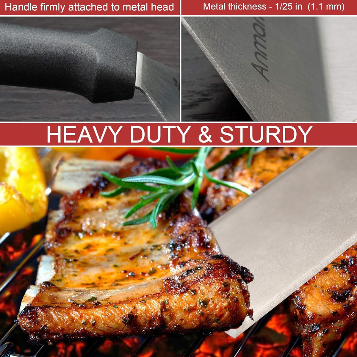 Metal Spatula Stainless Steel and Scraper - Professional Chef Griddle Spatulas Set of 3 - Heavy