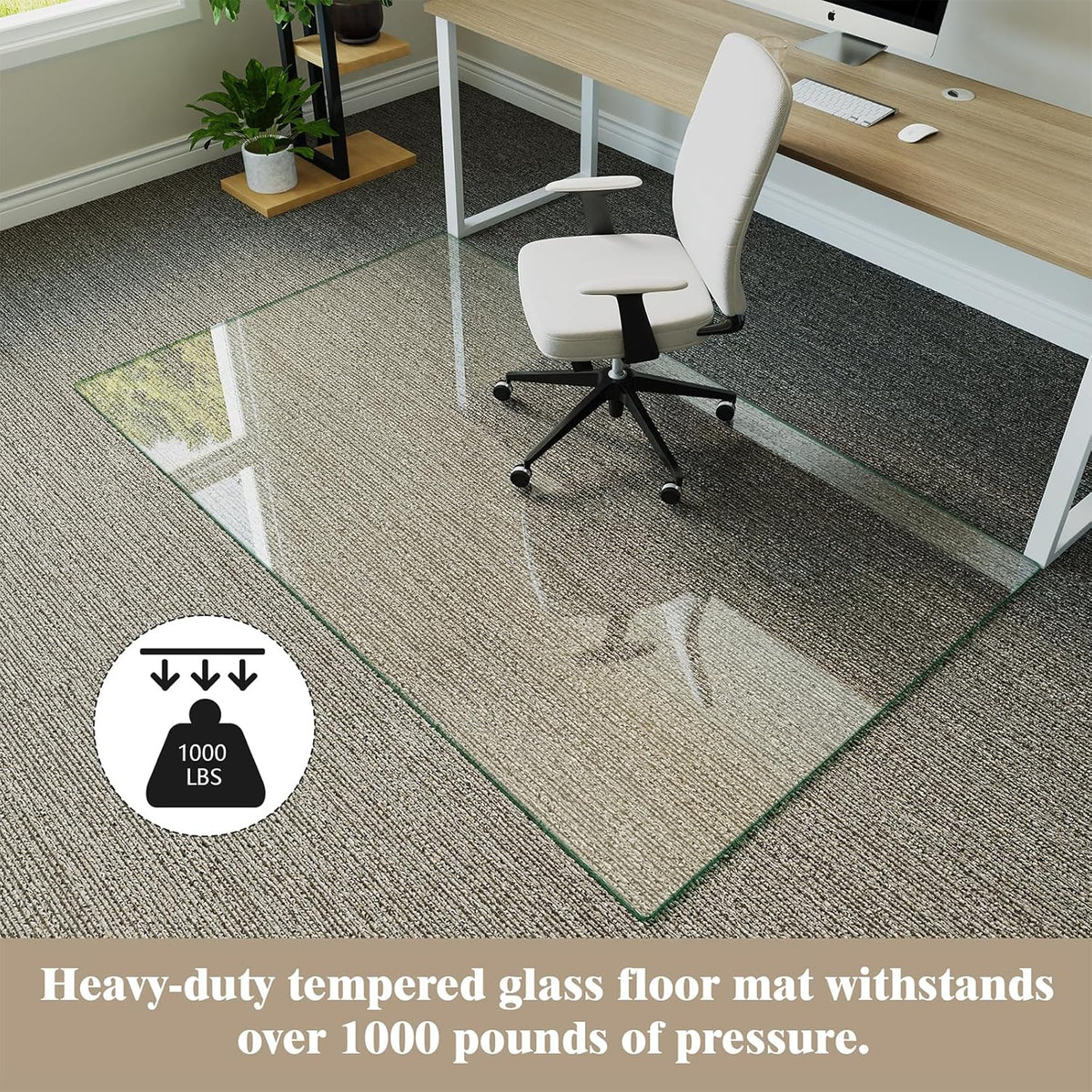 Koonmi Tempered Glass Chair Mat for Hardwood Floors & Carpets, 40" x 80“ Transparent Heavy Duty