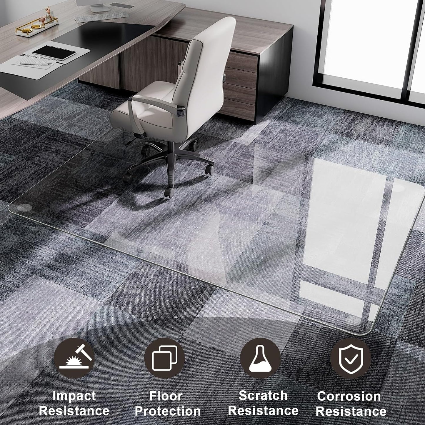 GLSLAND 54"x32" Tempered Glass Chair Mat Heavy-Duty Floor Protector for Carpet & Hard Floors