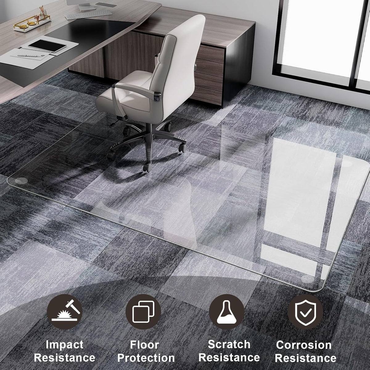 GLSLAND 54"x32" Tempered Glass Chair Mat Heavy-Duty Floor Protector for Carpet & Hard Floors