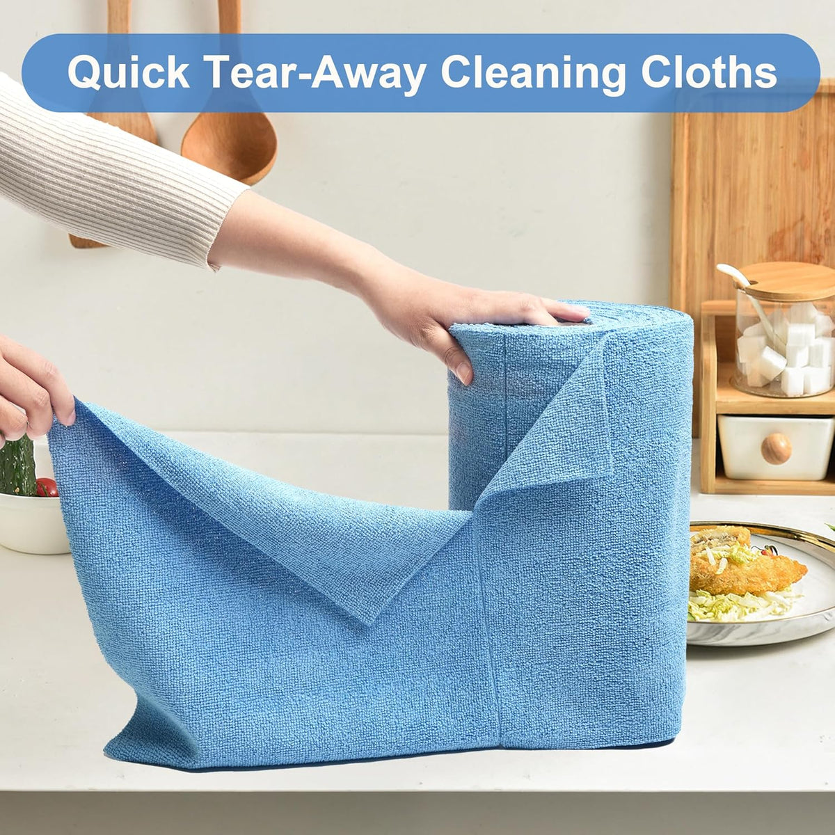 LIVOS Microfiber Cleaning Cloth Roll - 80 Pack, Reusable Paper Towels Blue Tear Away, Microfiber