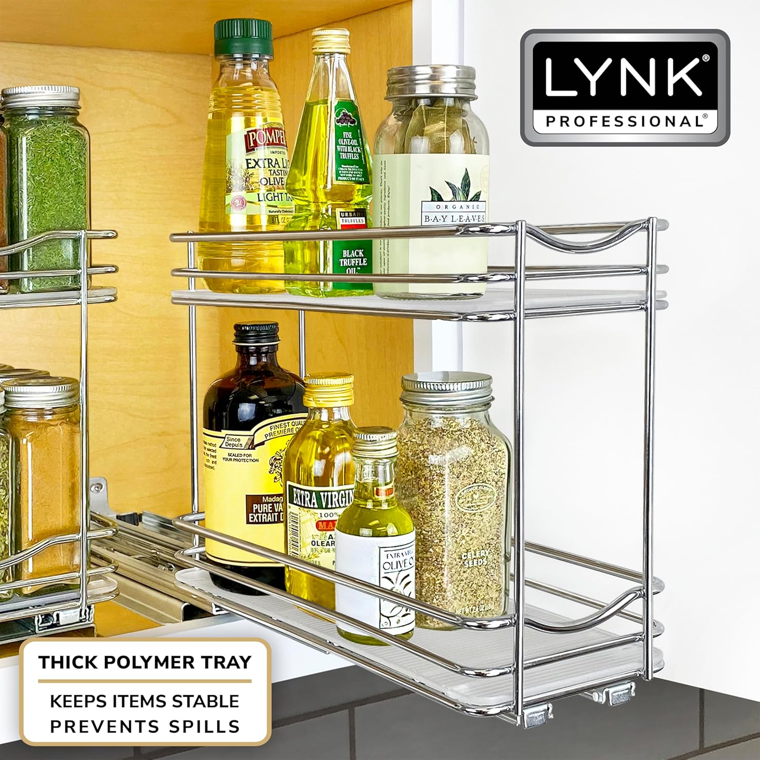 LYNK PROFESSIONAL® Pull Out Spice Rack Organizer for Inside Kitchen Cabinets - 4-1/4 inch Wide