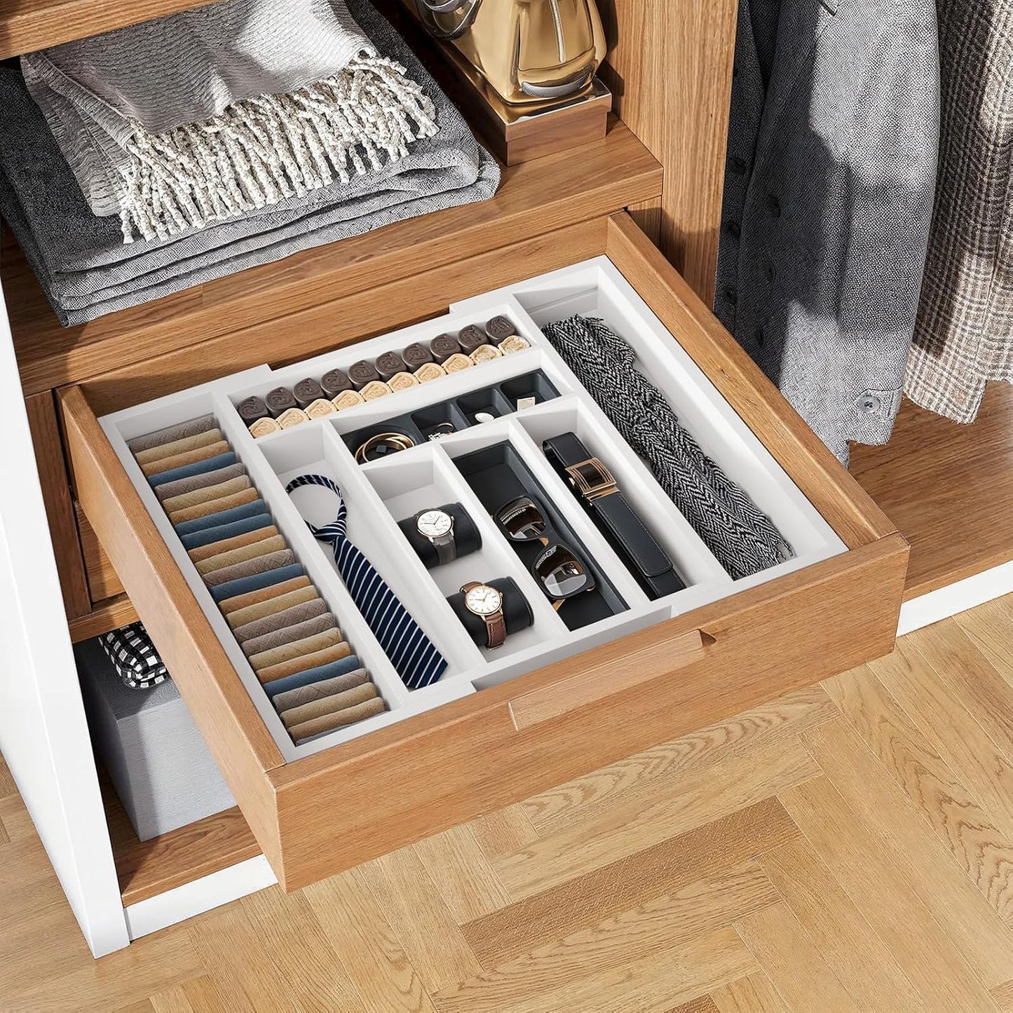 Pipishell Bamboo Expandable Drawer Organizer for Utensils Holder, Adjustable Cutlery Tray, Wood