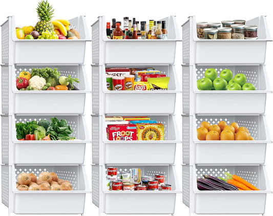 TidyFriend Plastic Stackable Storage Bins for Pantry - 12 Pack Stackable Bins for Organizing Food