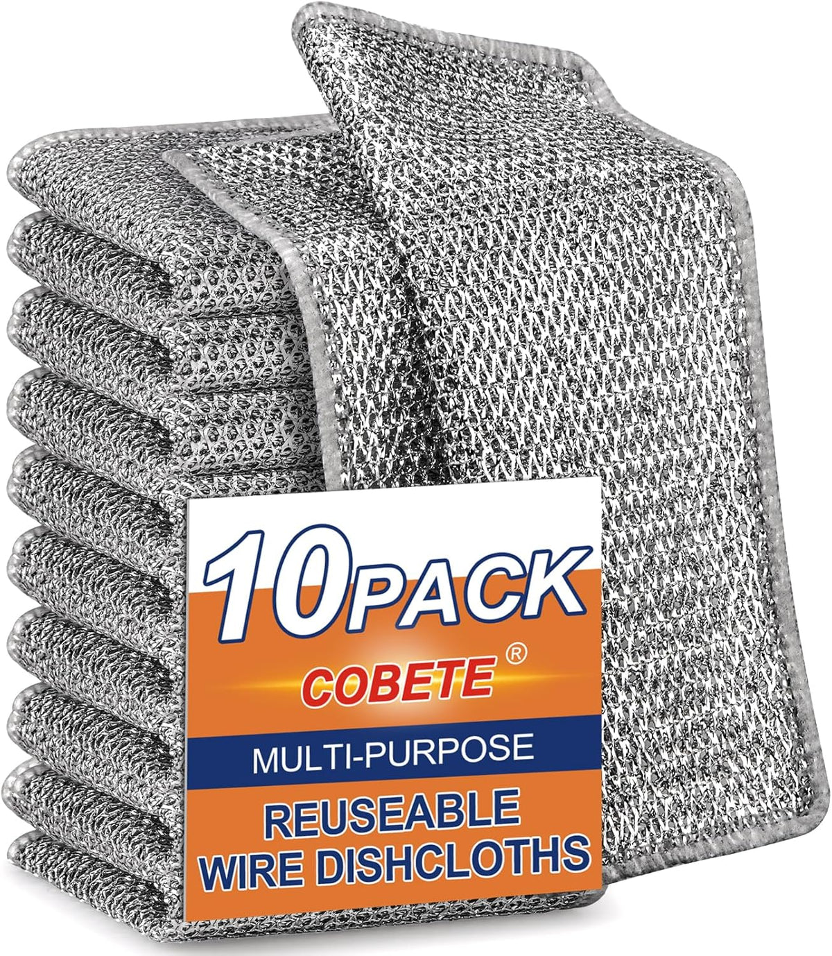 COBETE Non Scratch Wire Dishcloth,Double-Layer Wire Dishwashing Rags for Wet and Dry,Wire Miracle