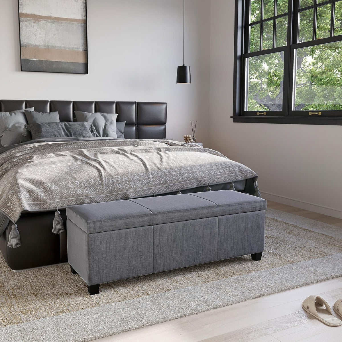 BELLEZE Storage Ottoman, 47 Inch Bench Bedroom Bench with Safety Close Hinge, Extra Long Ottoman