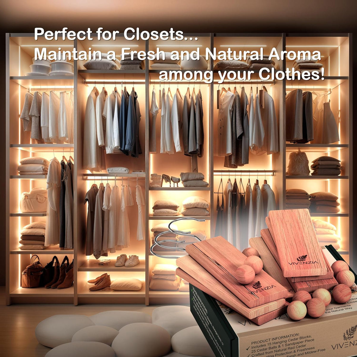 Cedar Blocks for Clothes Storage -40 pcs (15 Hang-ups & 25 Balls)- Cedar Balls for Clothes Storage
