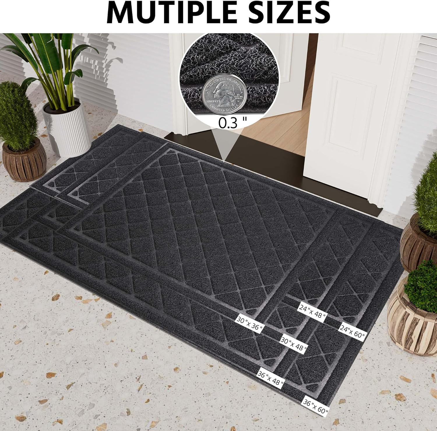 Front Door Mat Outside Entrance, 30" x 48" Heavy Duty All-Season All-Weather Waterproof Doormat
