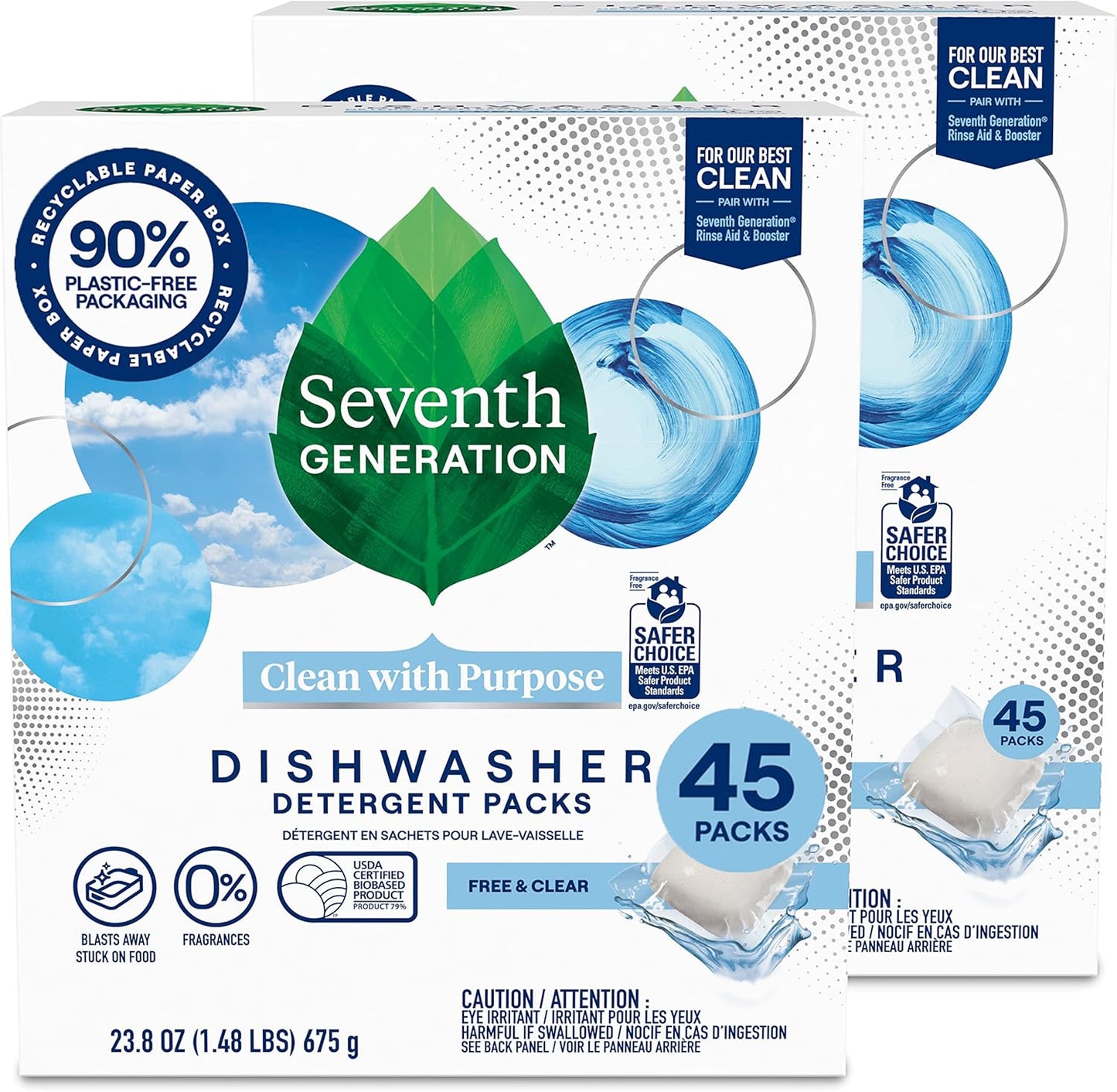 Seventh Generation Dishwasher Detergent Packs Free & Clear Pack of 2 for sparkling dishes