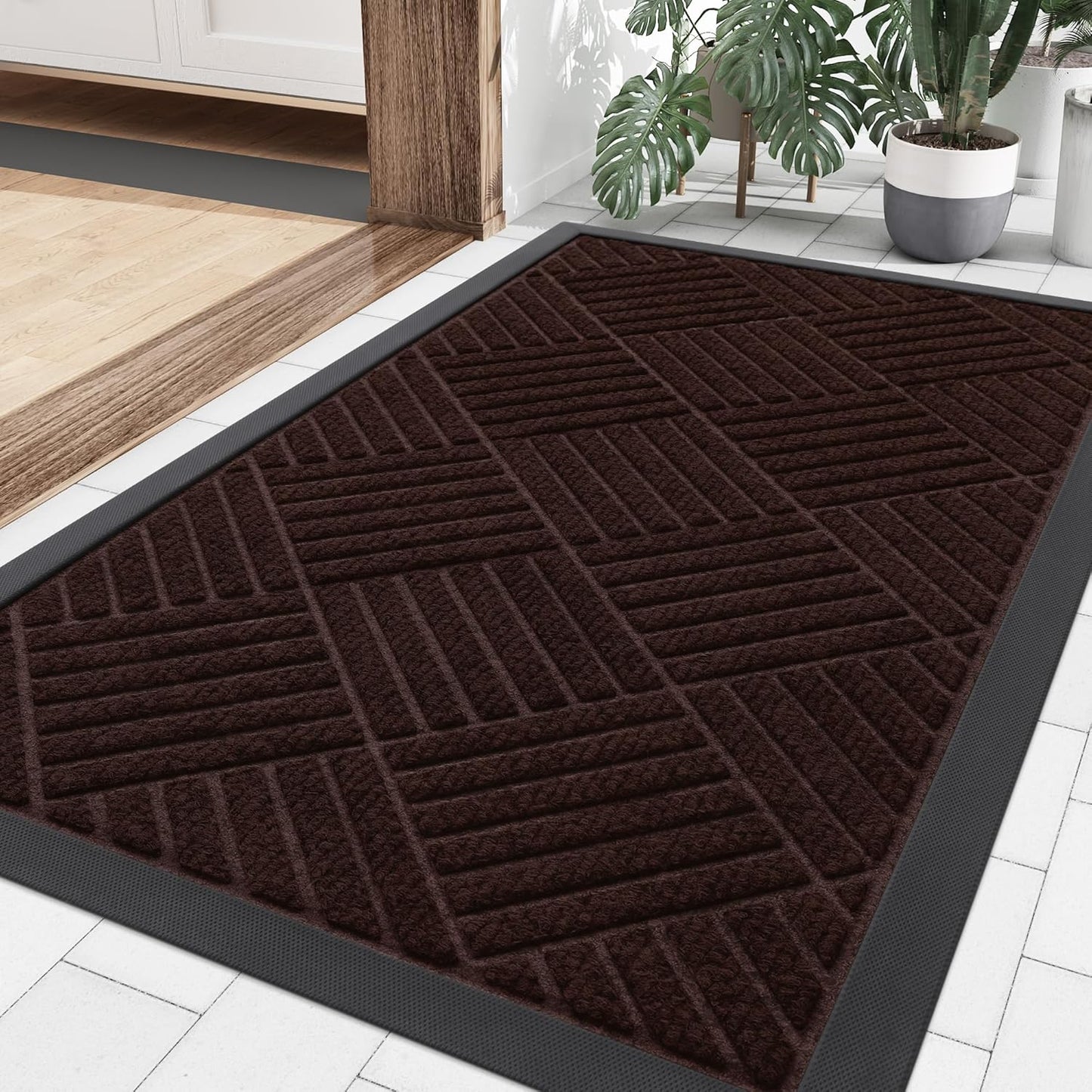 Smiry Front Door Mat Outside Entrance, Heavy Duty Outdoor Indoor Natural Rubber Doormat, Non Slip