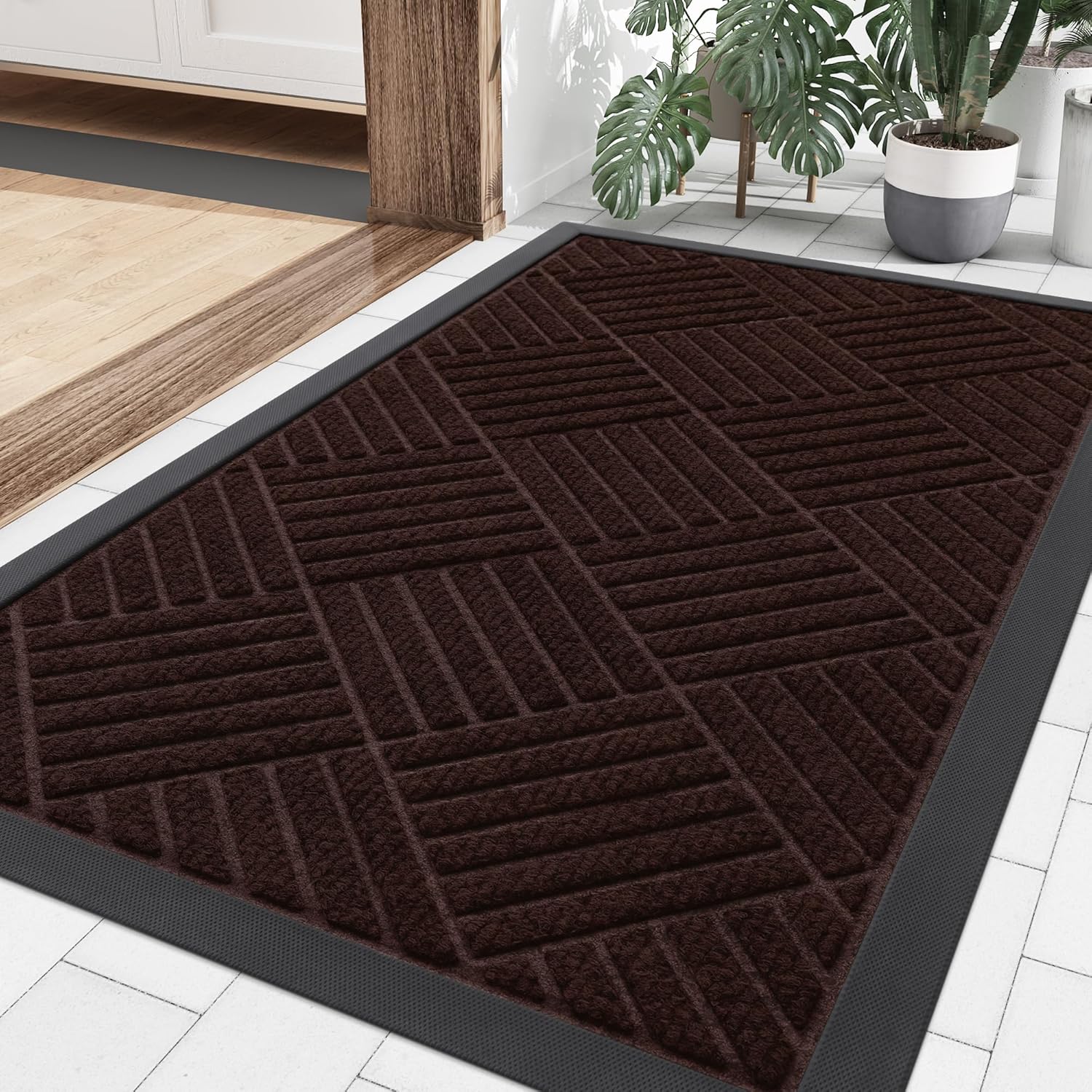Smiry Front Door Mat Outside Entrance, Heavy Duty Outdoor Indoor Natural Rubber Doormat, Non Slip