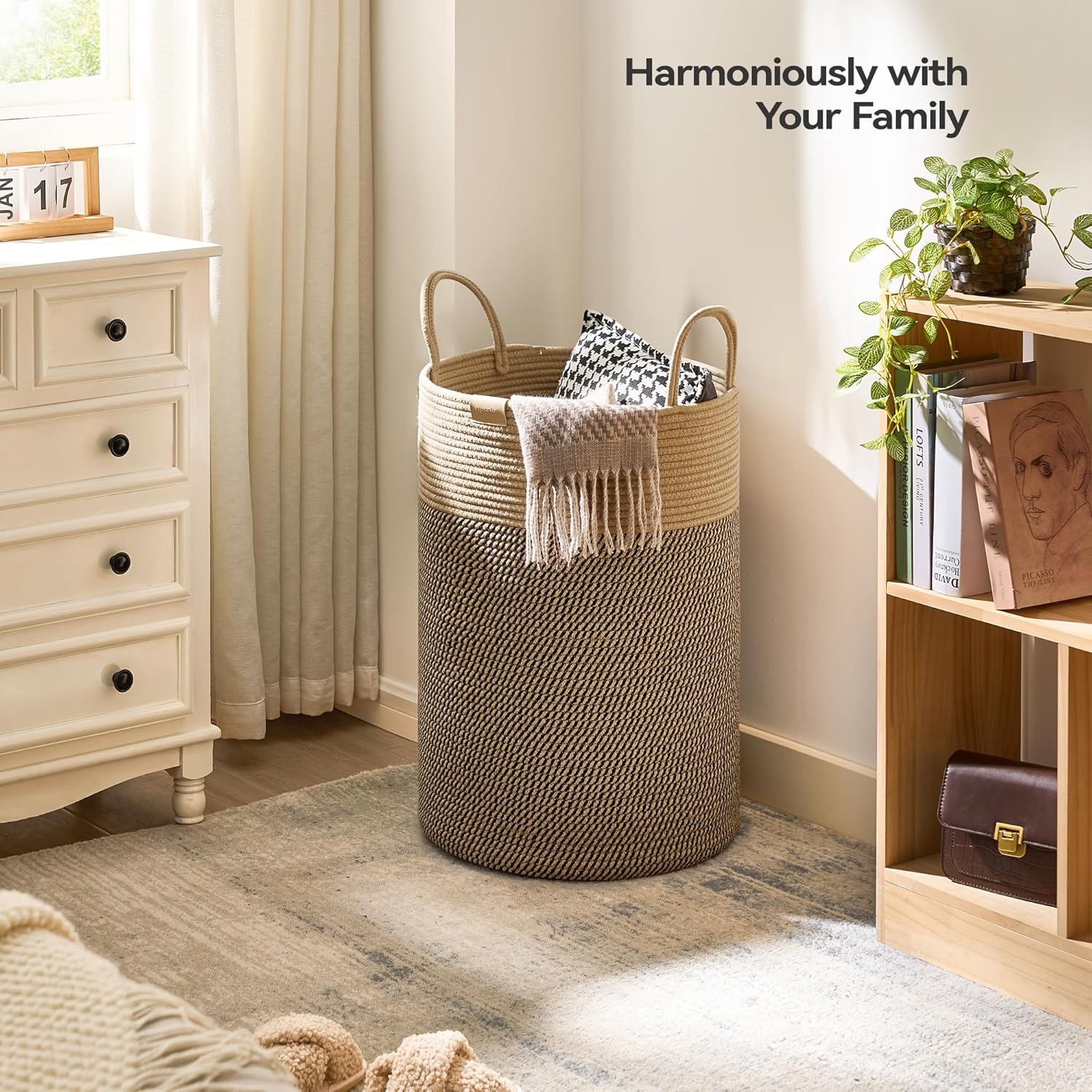 Laundry Hamper 75L,Large Laundry Basket for Clothes,Decorative Storage Basket for Blankets,Cotton