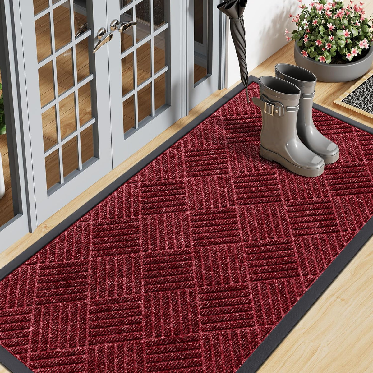 Smiry Front Door Mat Outside Entrance, Heavy Duty Outdoor Indoor Mat, Natural Rubber Doormat, Non