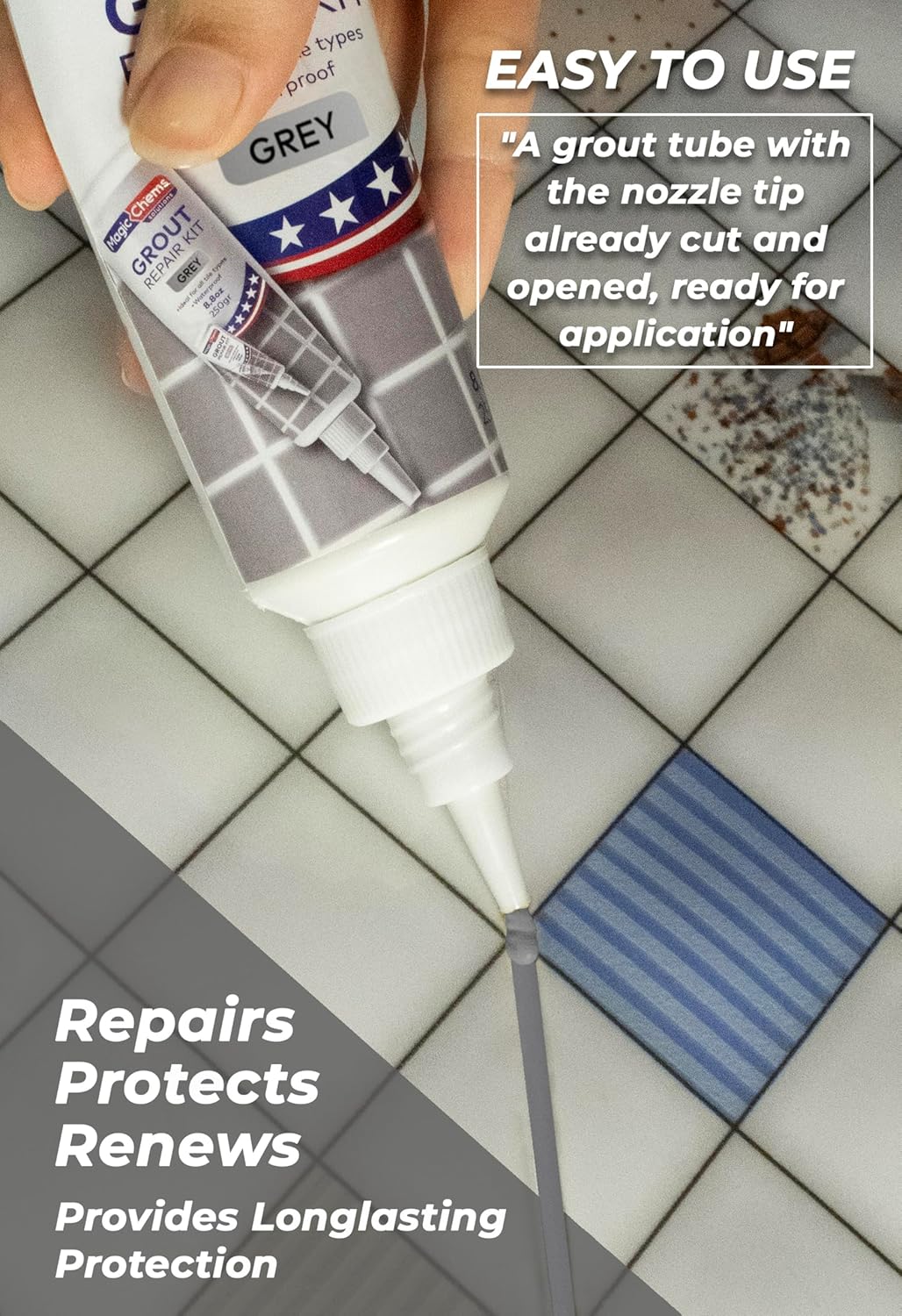 Tile Grout Repair, Grey 8.8 oz/250gr. Fast Drying Grout Repair Kit, Grout Filler Tube Repair Kit