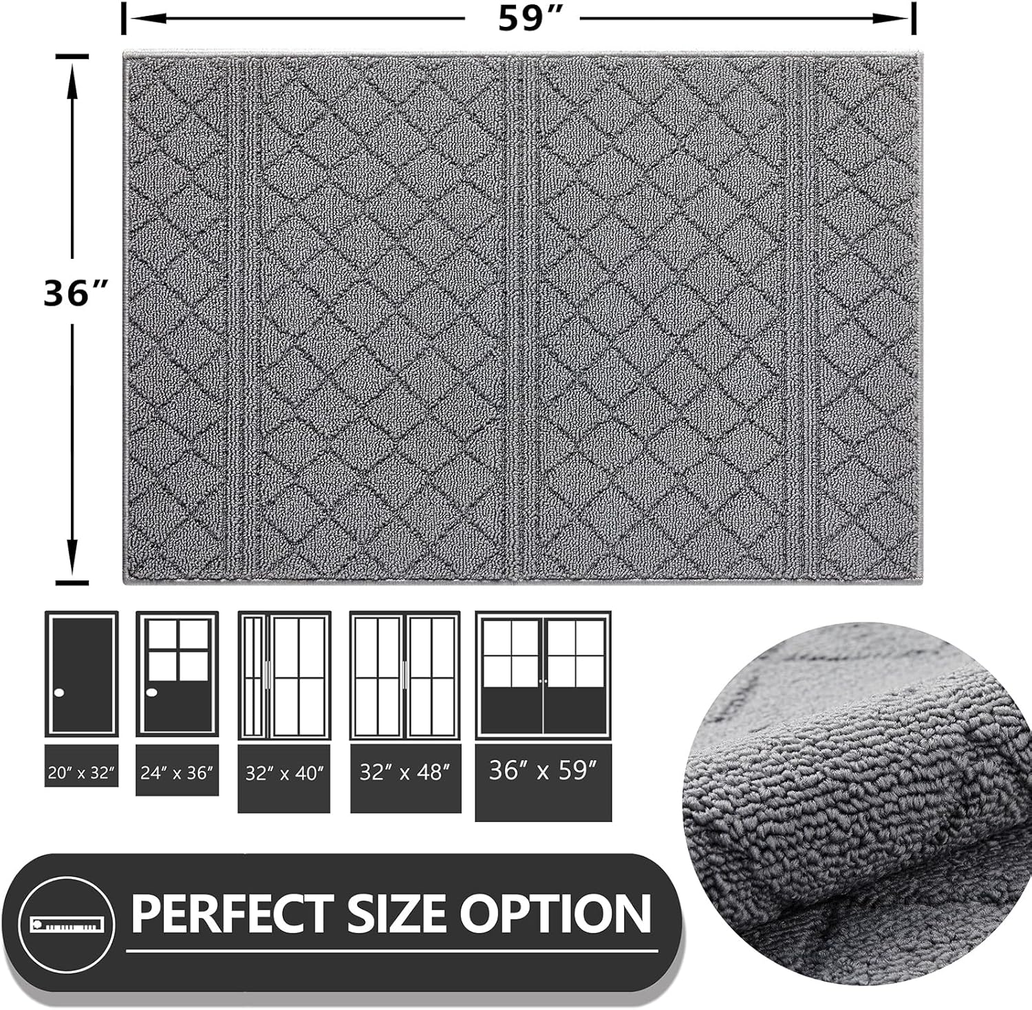 REFETONE Indoor Doormat, Front Back Door Mat 36"x59" Absorbent Rubber Backing Non Slip Door Mats