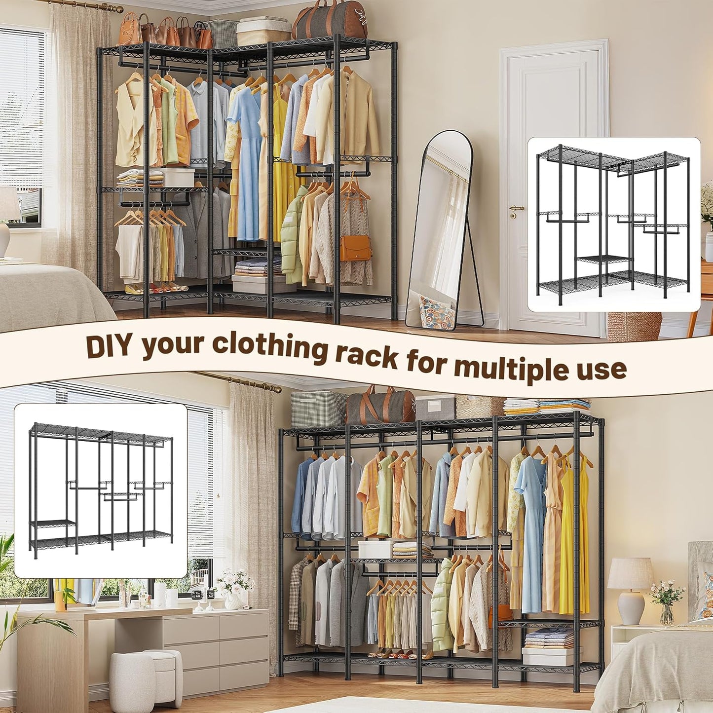 Raybee Clothes Rack Heavy Duty 1100 LBS Capacity Clothing Racks for Hanging Clothes Adjustable