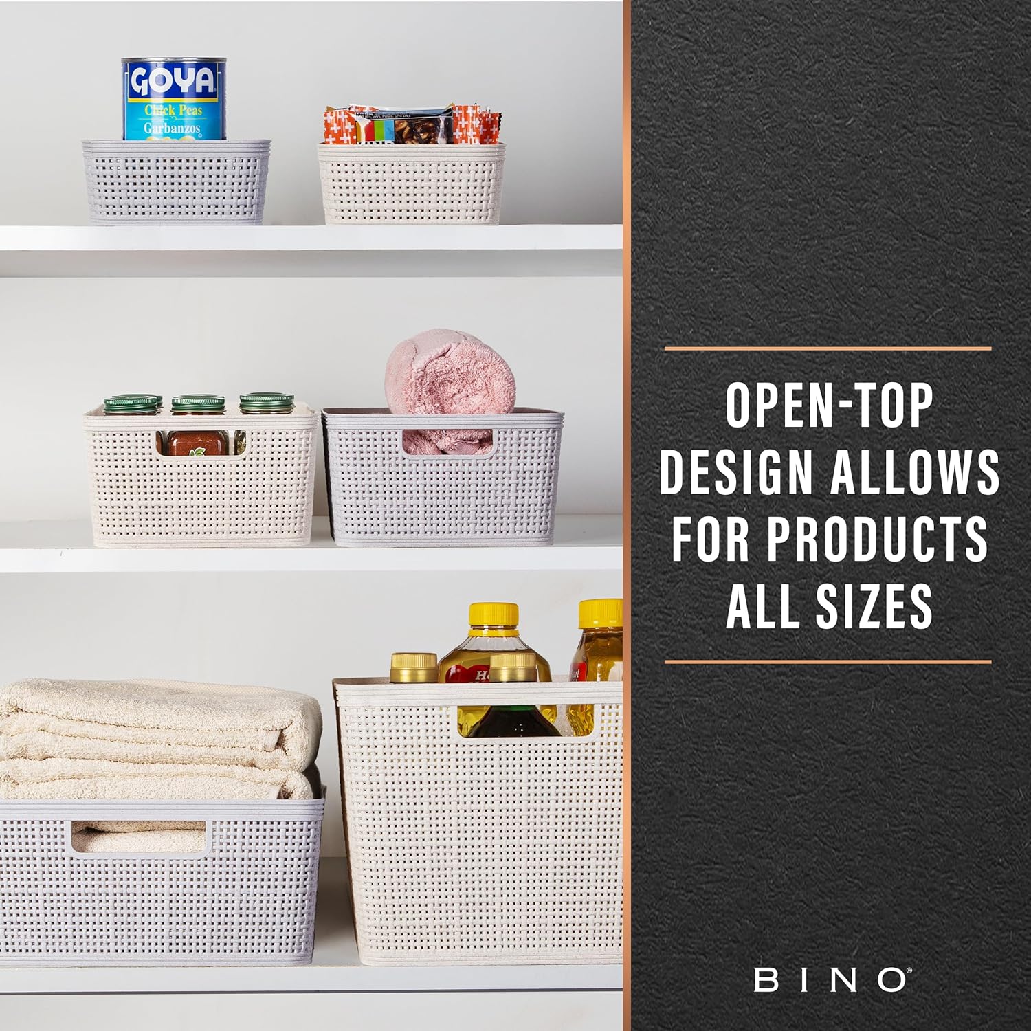 BINO Woven Plastic Basket | Large (Natural), 3-Pack | THE JUTE COLLECTION | Home Organization