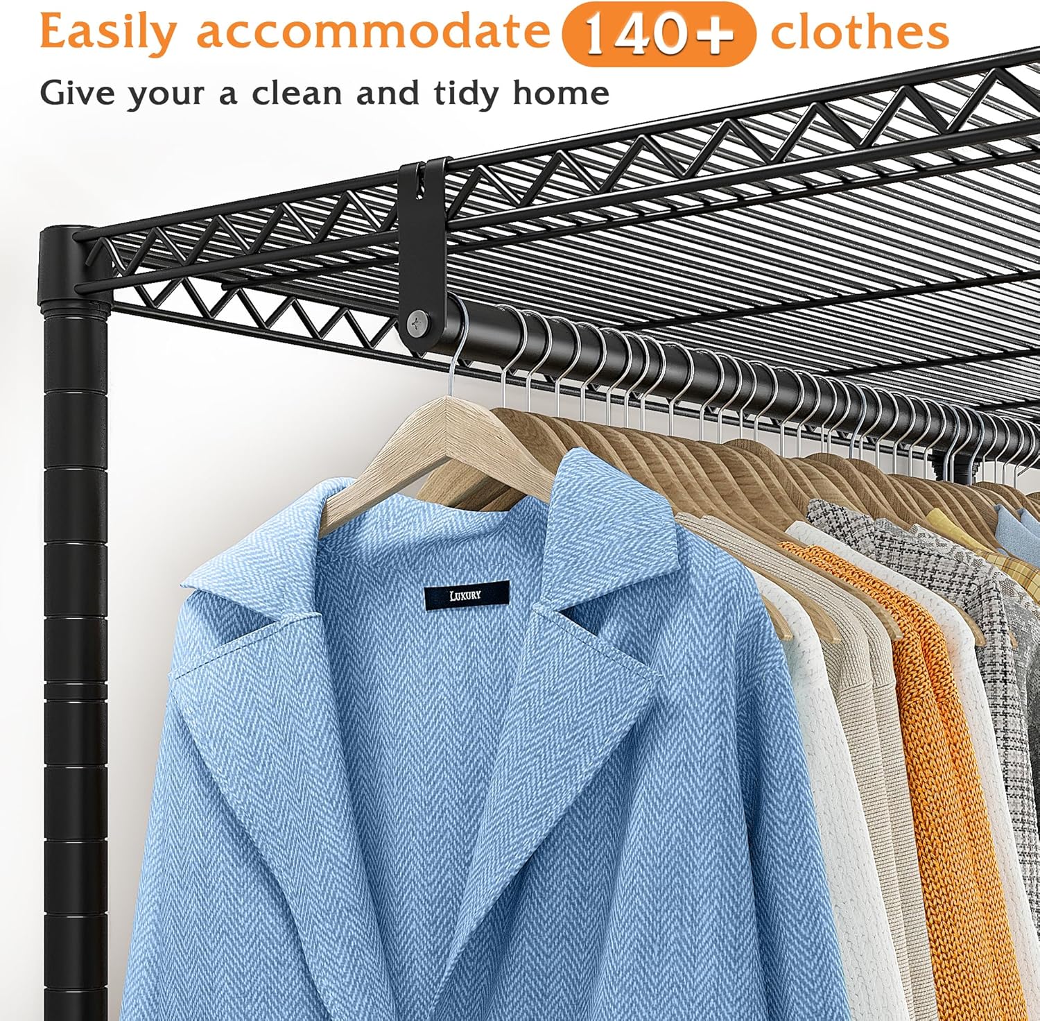 Raybee Heavy Duty Clothing Rack with Wheels,Rolling Clothes Rack for Hanging Clothes,Portable,2