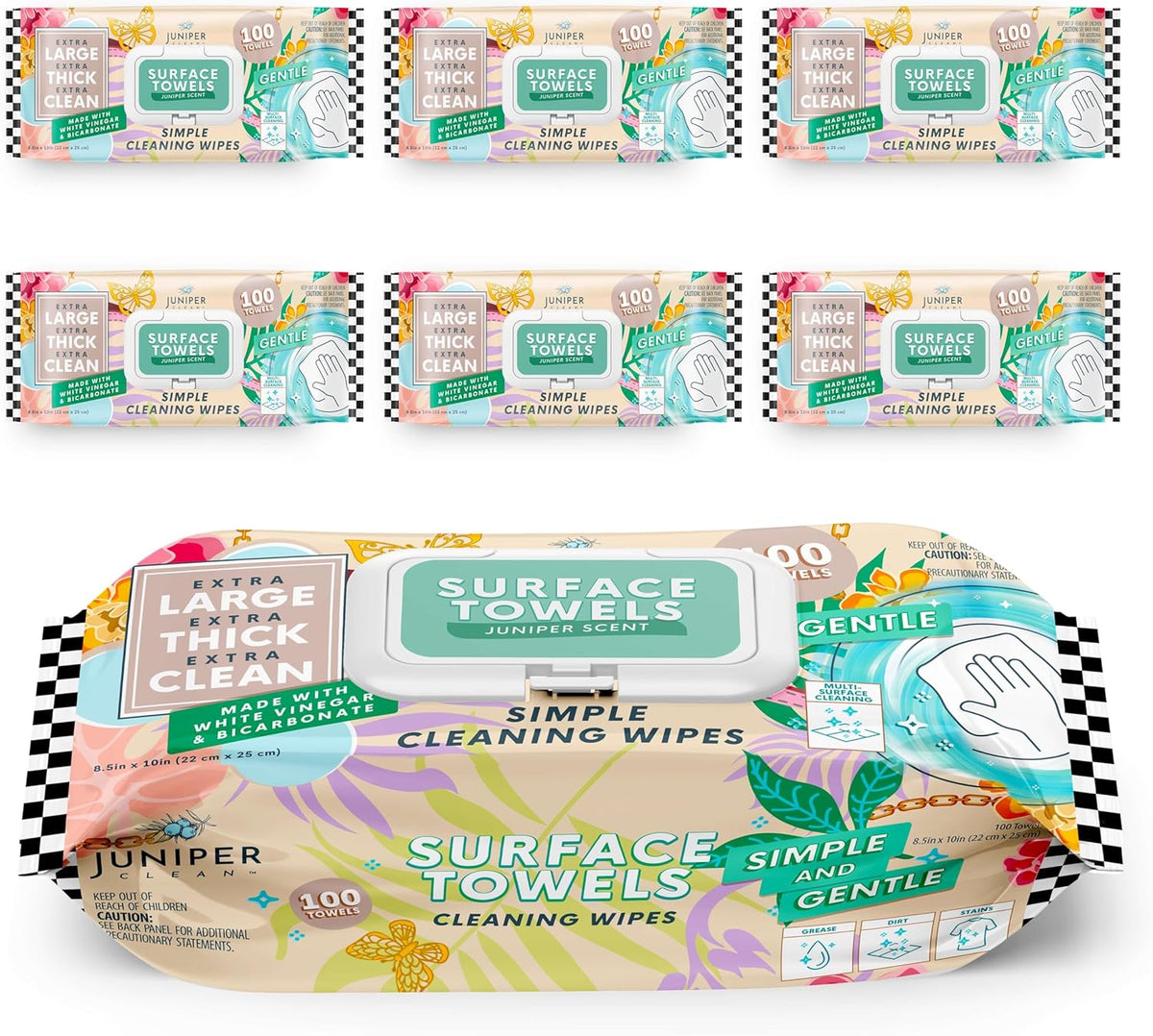 6 Packs Surface Cleaning Wipes Bleach Free, Thick & Large Dispose, All-Purpose Cleaner for