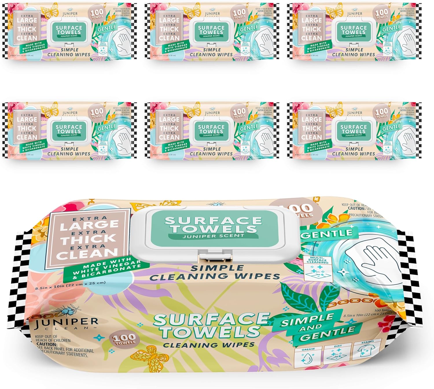 6 Packs Surface Cleaning Wipes Bleach Free, Thick & Large Dispose, All-Purpose Cleaner for