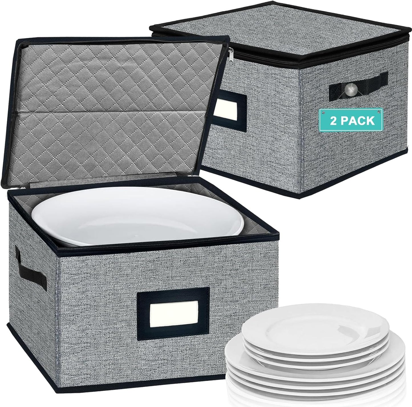 homyfort China Storage Containers - Dinner Plate Storage with Lid, Handles, Hard Shell Dinnerware