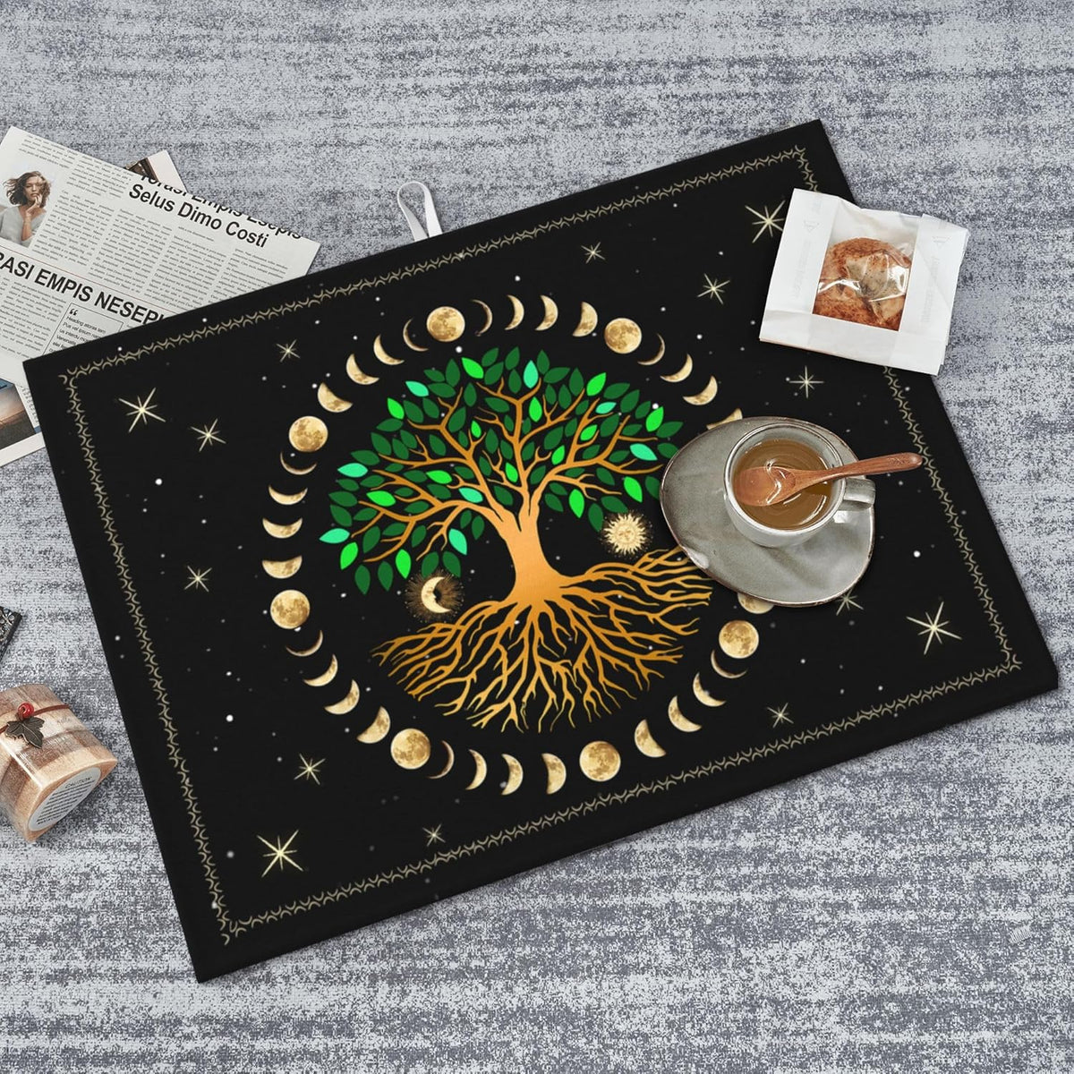 Black Microfiber Dish Drying Mat for Kitchen Counter 18"x24" Ancient Life Tree Decorative Dishes