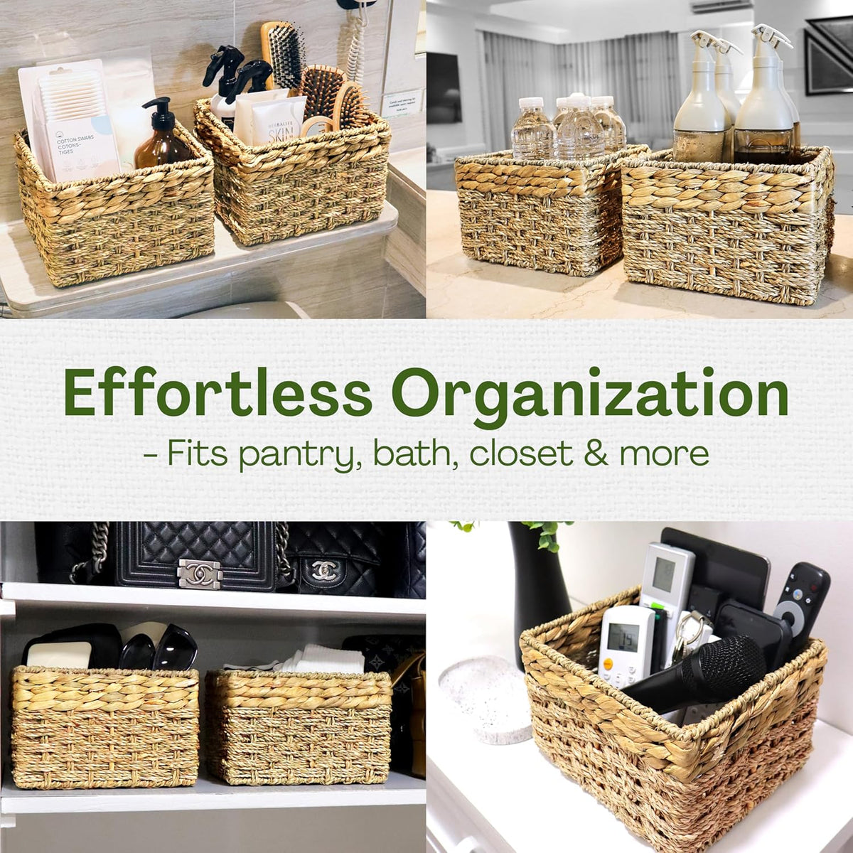 Small Wicker Baskets for Storage 2-Pack, Natural, Woven Baskets for Organizing Living Room, Pantry