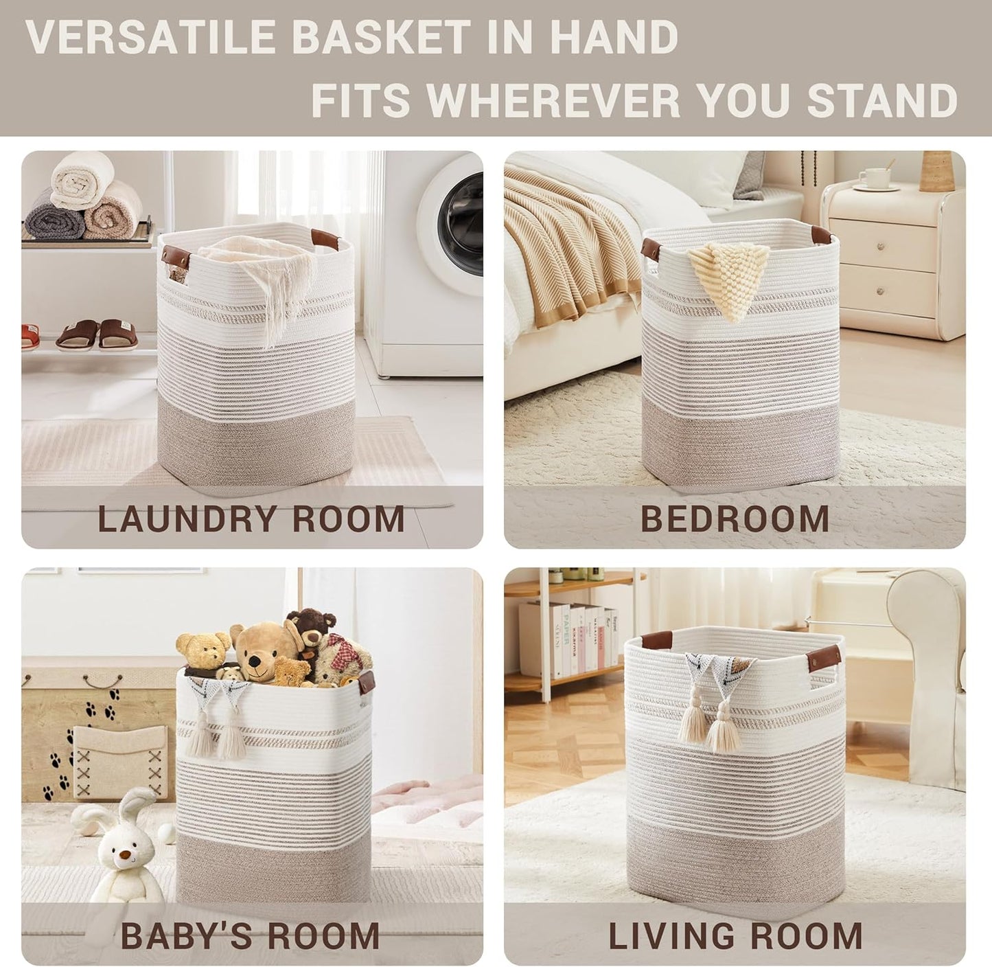 85L Tall Laundry Hamper with Handles for Living Room Storage, Extra Large Woven Rope Baskets Bin