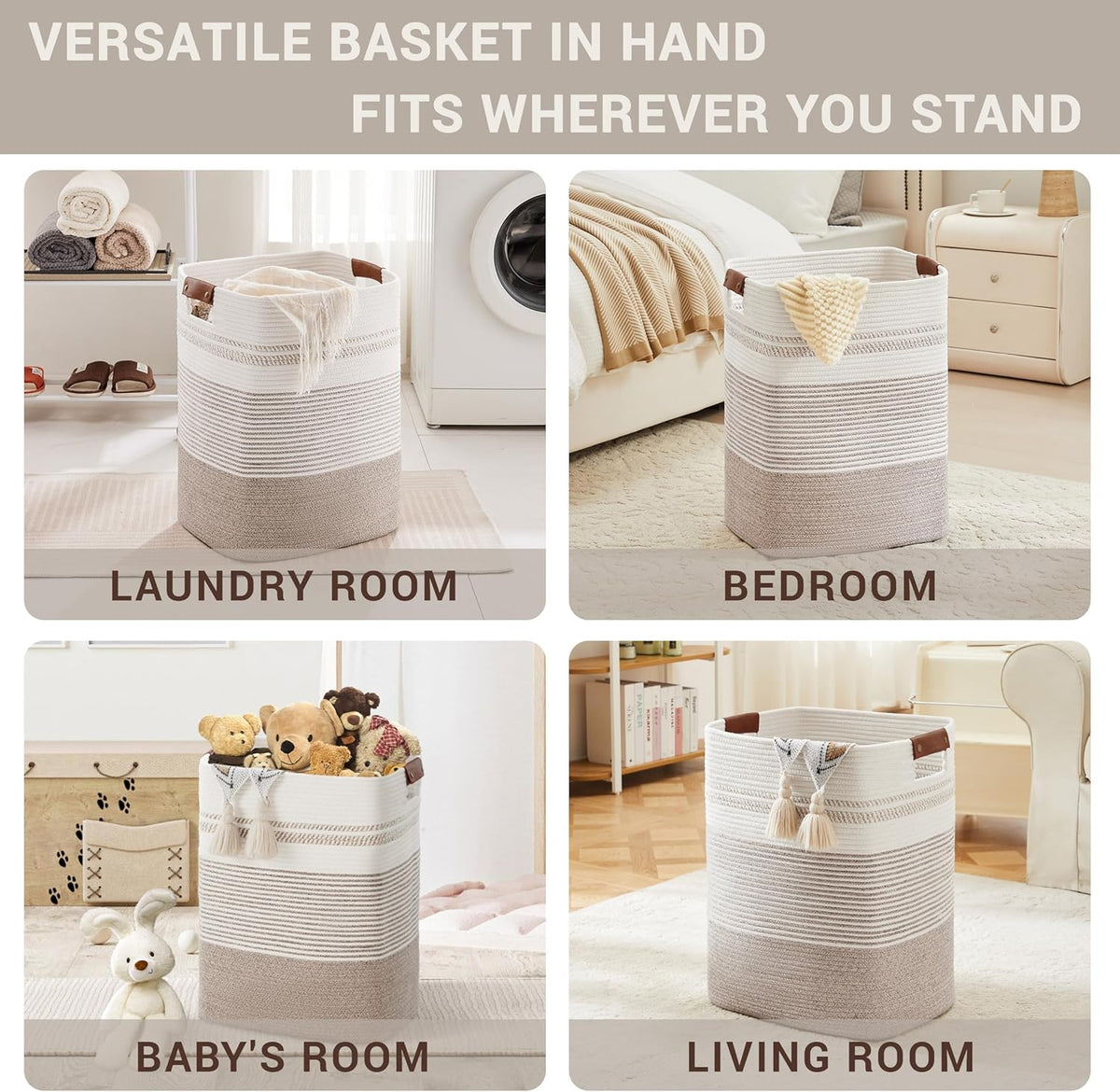 85L Tall Laundry Hamper with Handles for Living Room Storage, Extra Large Woven Rope Baskets Bin